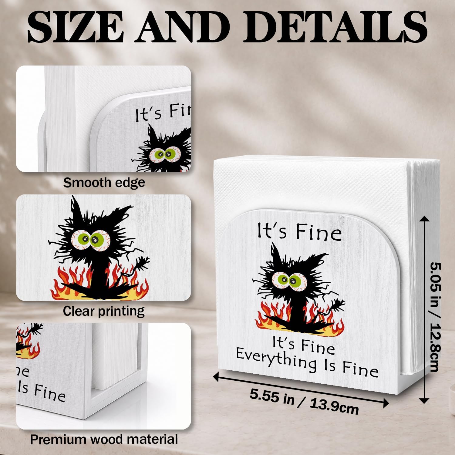 Funny Cat Wooden Napkin Dispenser Holder