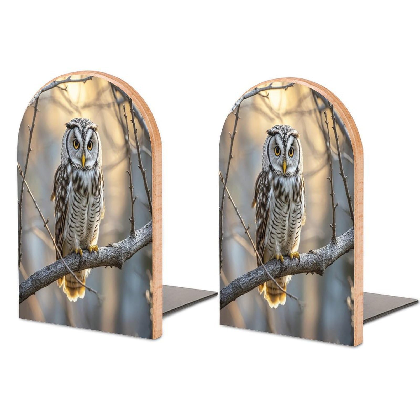 Owl on A Branch Bookend for Shelves Unique Book End Sturdy Books Holder Heavy Duty Wooden Bookends Support Non-Slip Book Organizers Decorative Modern Bookend Holder for Home