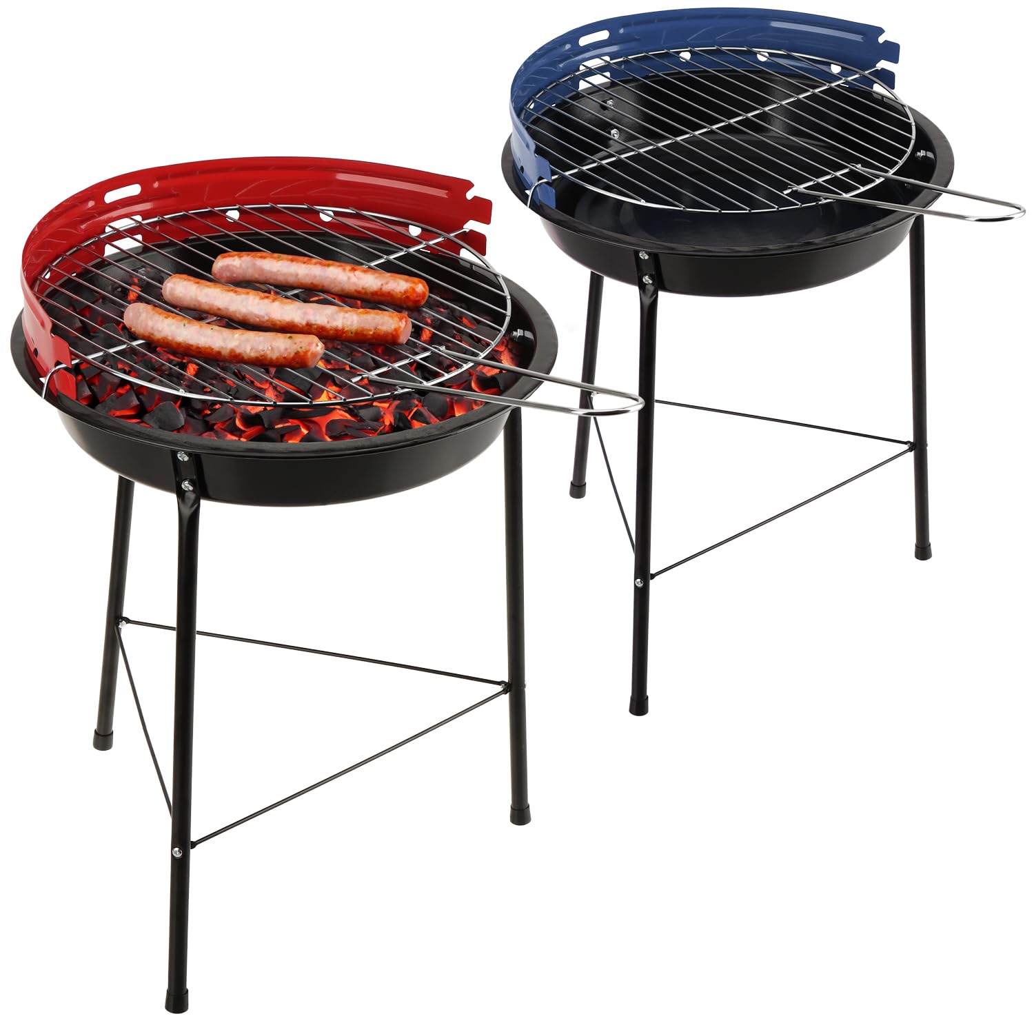 com-four® 2x BBQ grill, tripod with height-adjustable grill grate and wind protection