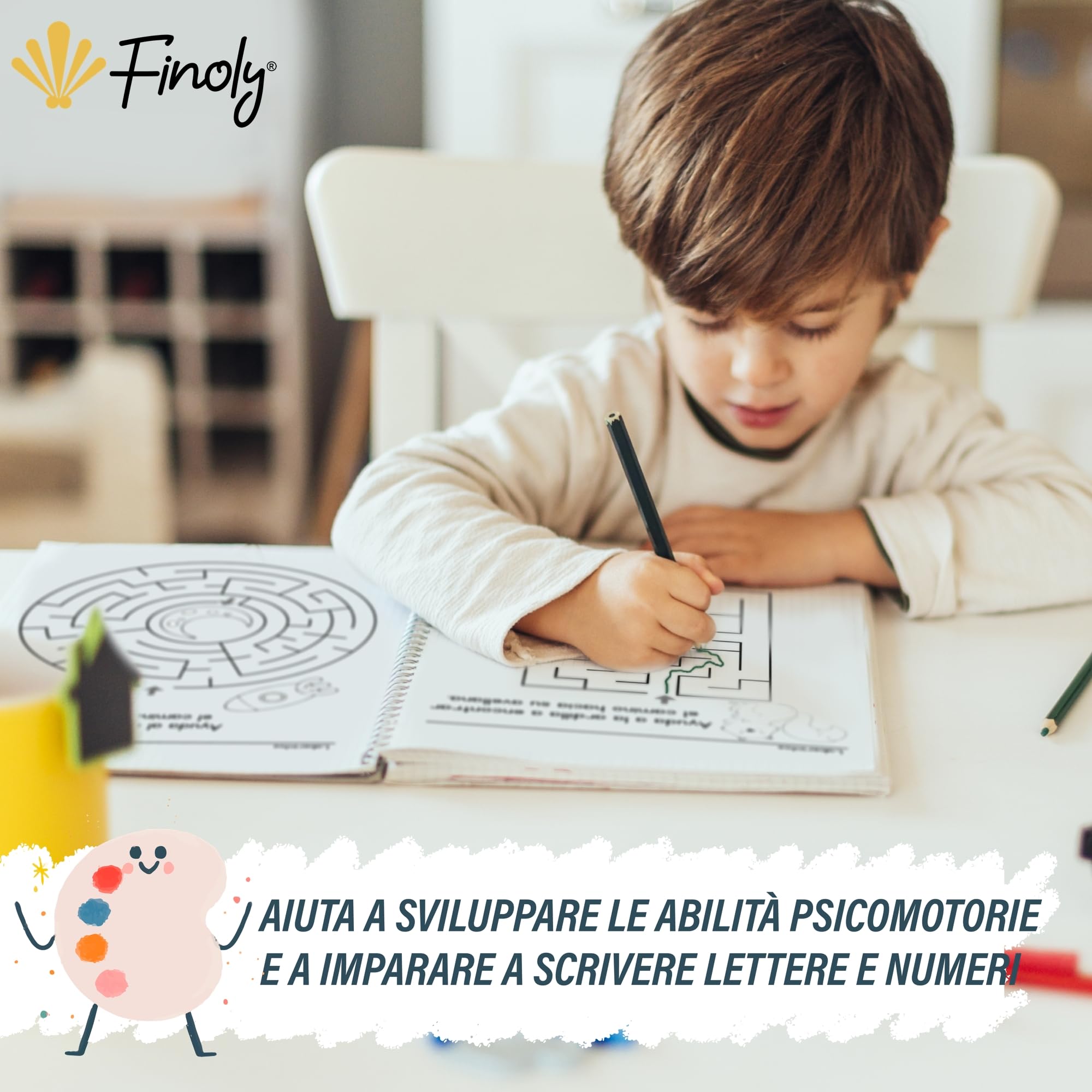 Finoly Libri Pregrafismo per Bambini | Libri Pregrafismo 3-6 Anni | Libro per Imparare a Scrivere A4 | Impariamo a Tracciare | Libro Ricalcare Lettere e Numeri | Quaderni Pregrafismo Attività Bambini