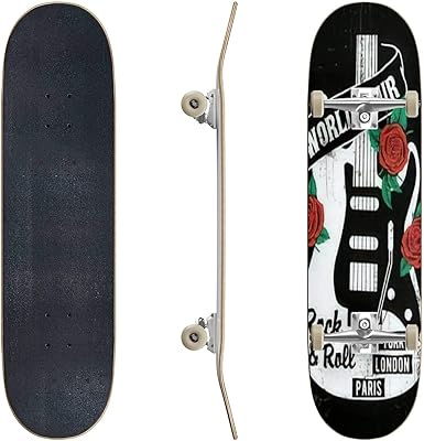 Skateboards Rock and roll Graphic Design with Roses and Guitar Illustration for t Classic Concave Skateboard Cool Stuff Teen Gifts Longboard Extreme Sports for Beginners and Professionals