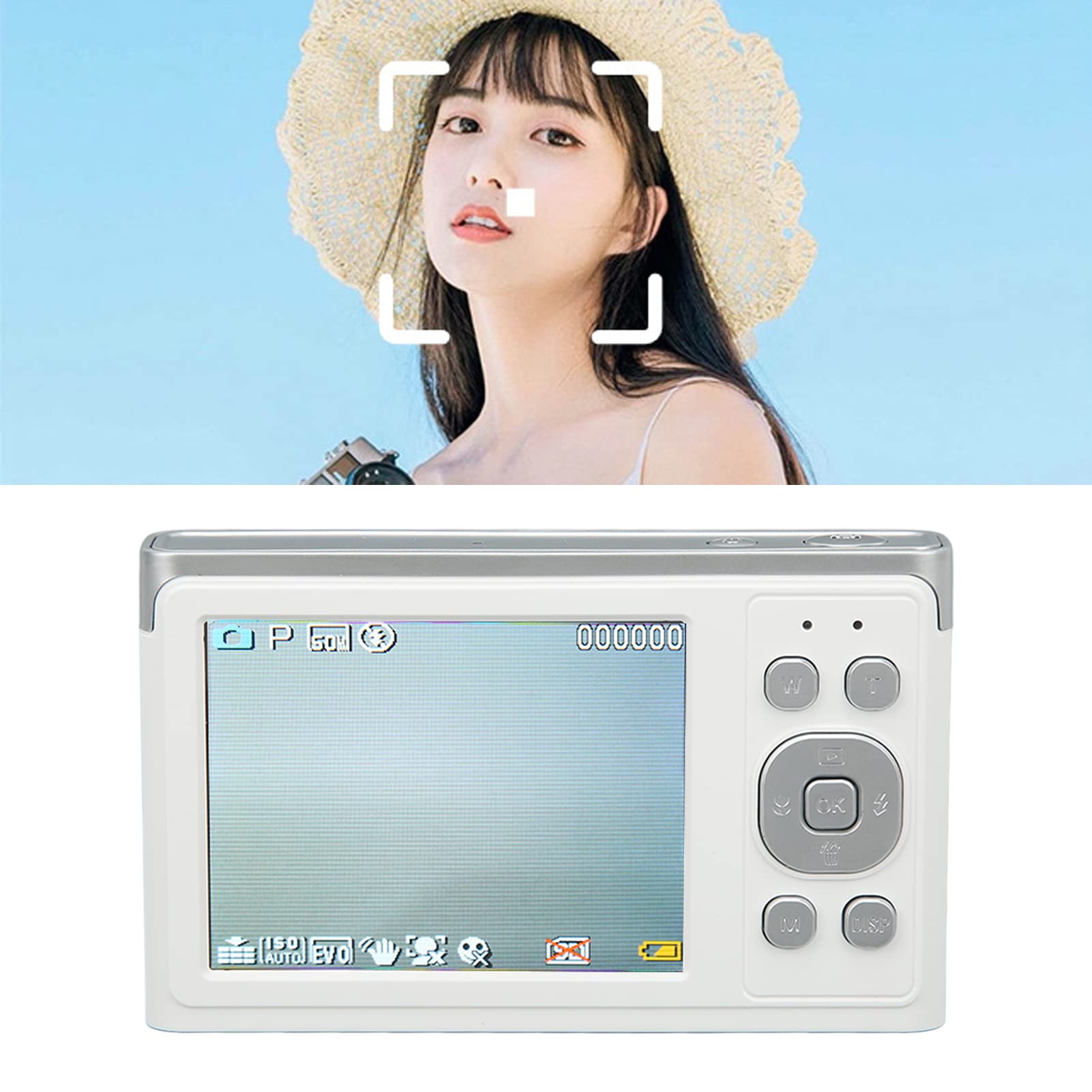 Fotocamera Digitale 4K, Fotocamera Digitale IPS HD AF da 2,88 Pollici con Messa a Fuoco Automatica, Videocamera Compatta Mirrorless, Fotocamera per Vlogging con Zoom 16X E 50MP(Bianco)