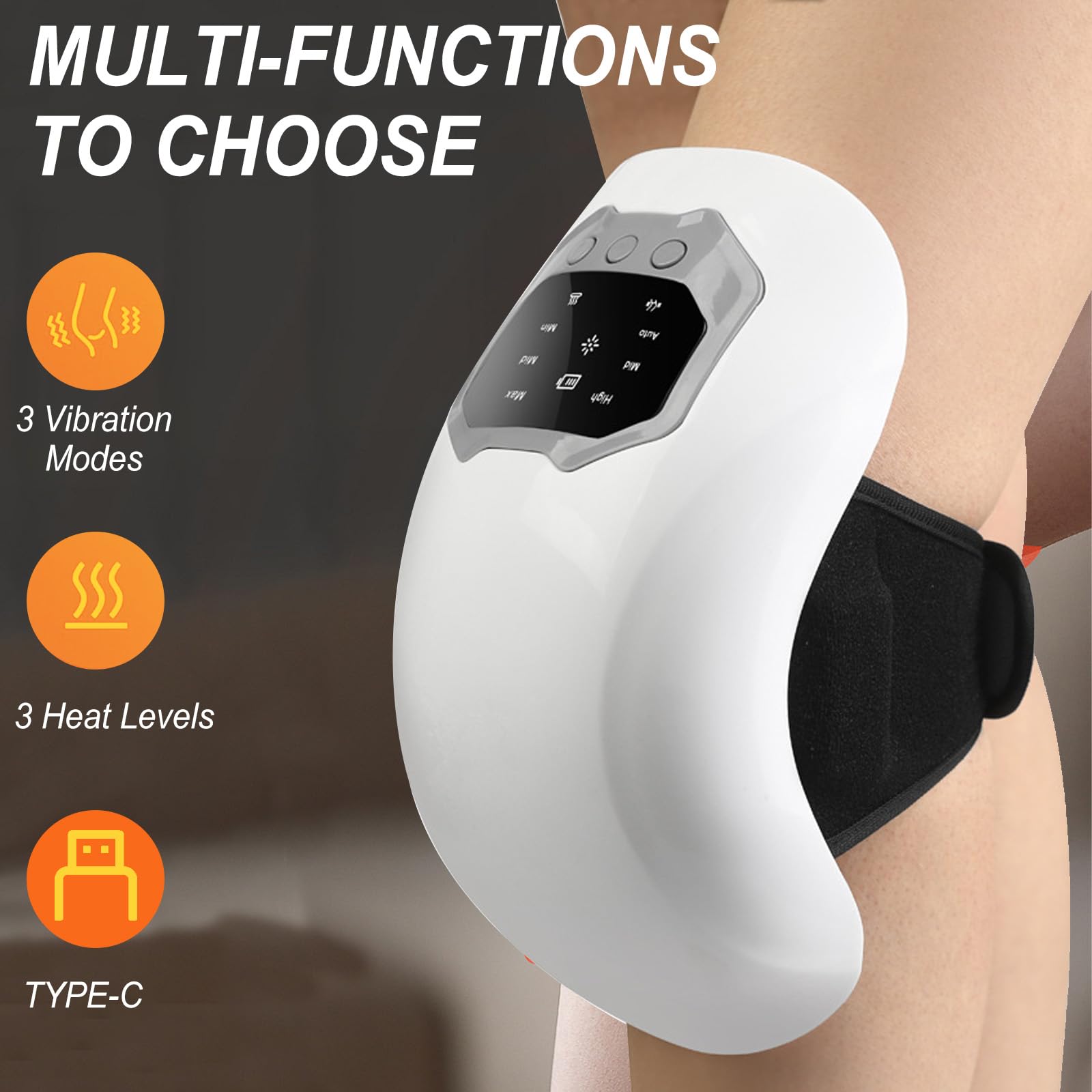 Dispositivo de masaje inalámbrico de rodilla, recargable, con calefacción de luz roja, bandas de rodilla de 48 cm de largo, pantalla LED, masajeador inalámbrico para rodillas relajadas