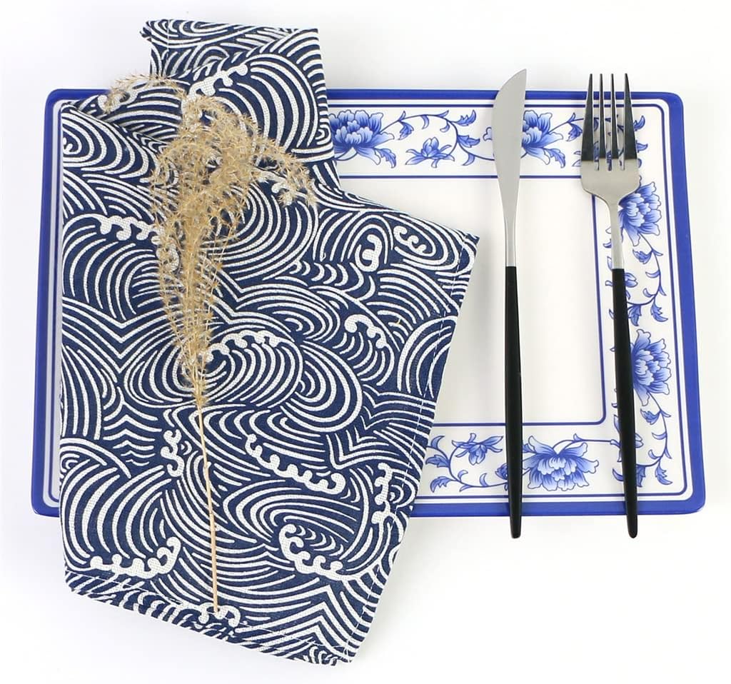 40x40CM Square Block Print Cloth Napkins Set of 10 Dinner Dish Towel Wedding Restaurant Bar Table Mat Decoration(Black)