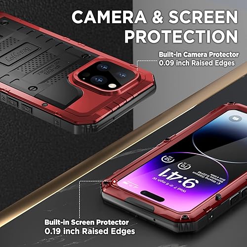 Miniatura 6 de Beasyjoy Funda impermeable para iPhone 14 Pro Max, funda de metal resistente con protector de pantalla integrado, protección de cuerpo completo de