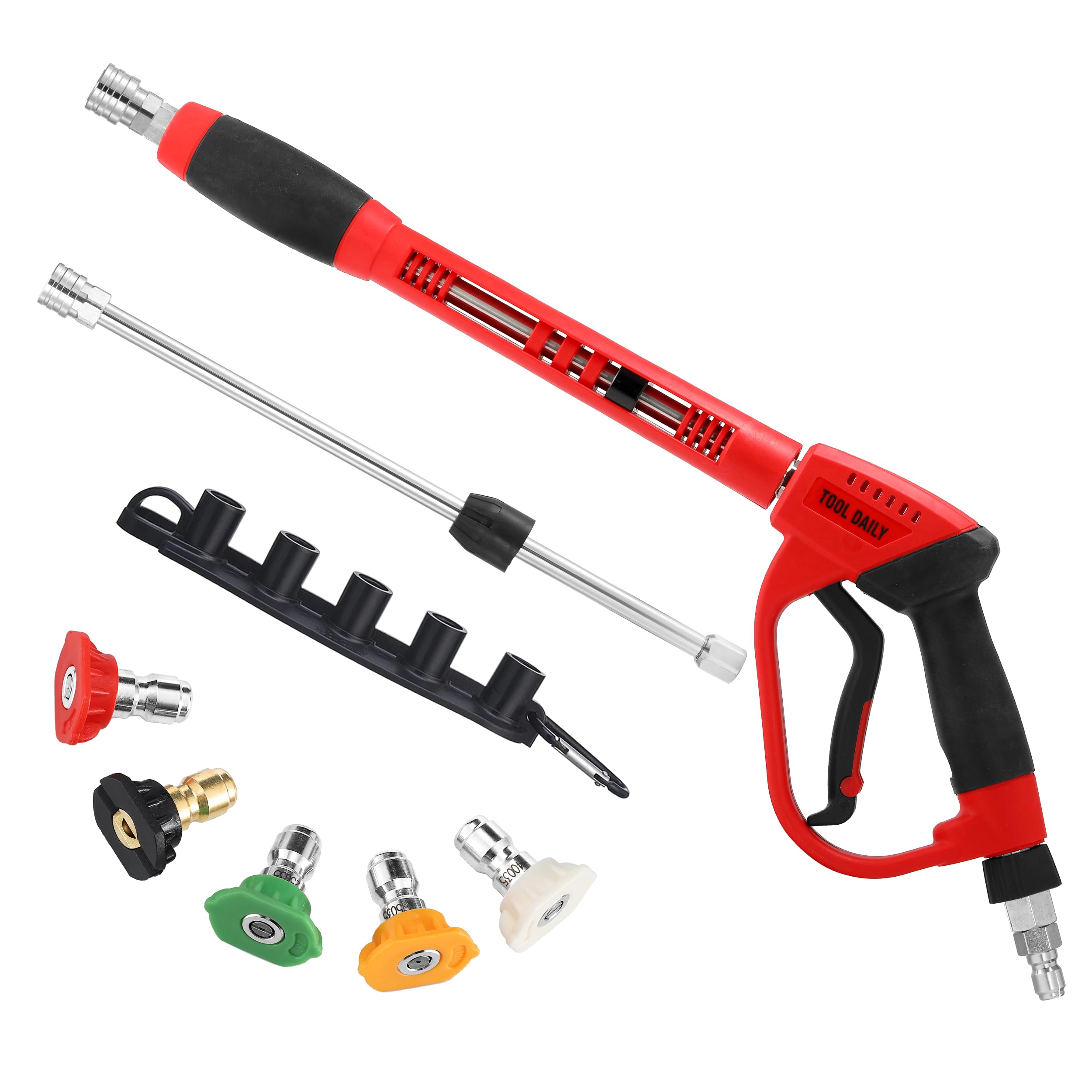 Photo 1 of Tool Daily Pressure Washer Gun with 3/8” Swivel Quick Connector, Replacement Wand Extension, 5 Spray Nozzle Tips with Holder, 5000 PSI