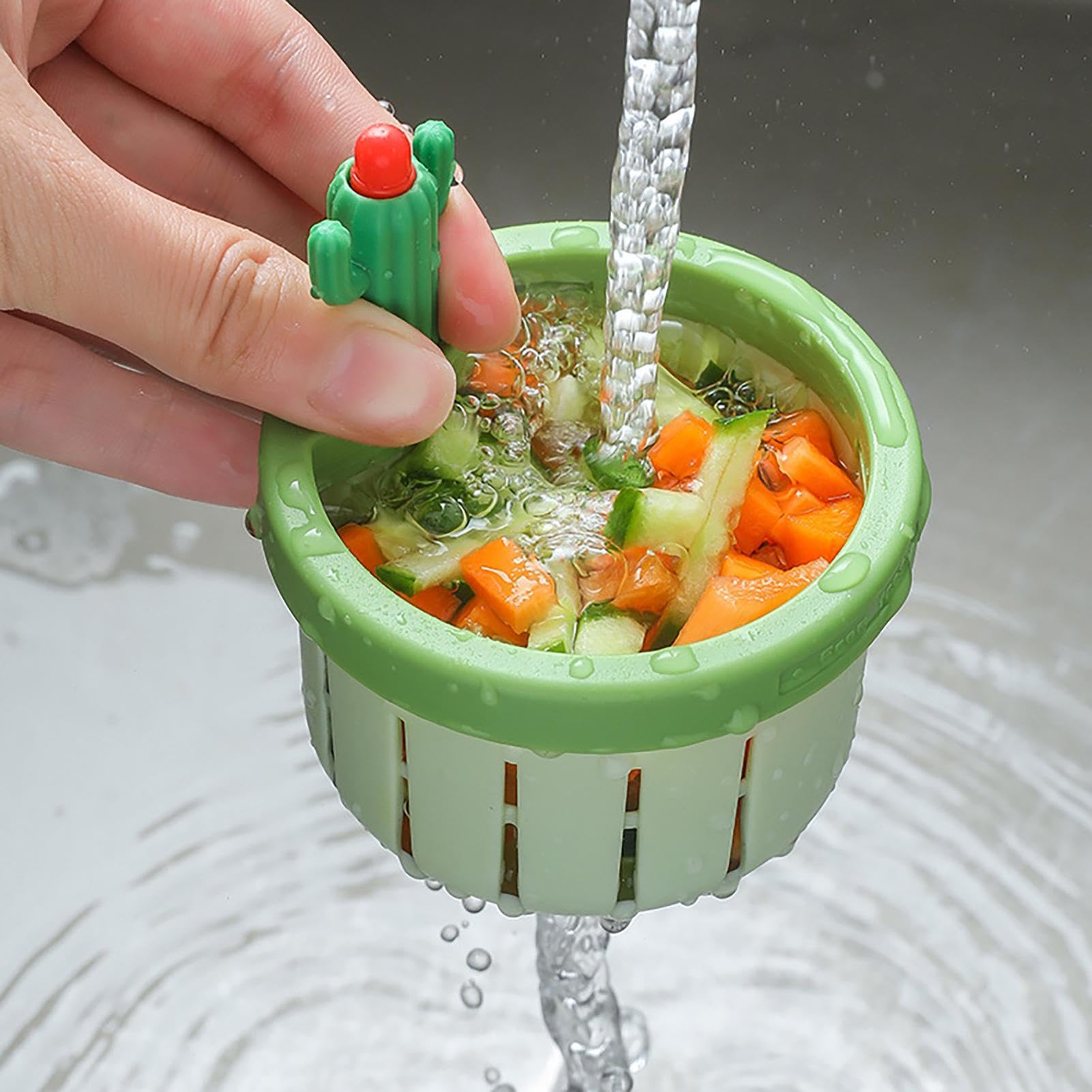 Filtre Évier Cuisine Cactus, Crépine Évier Anti-Obstruction avec Vidange Automatique, BouchonÉvier Design Universel en ABS, Panier Filtre Résidus Alimentaires pourÉvier et Égout