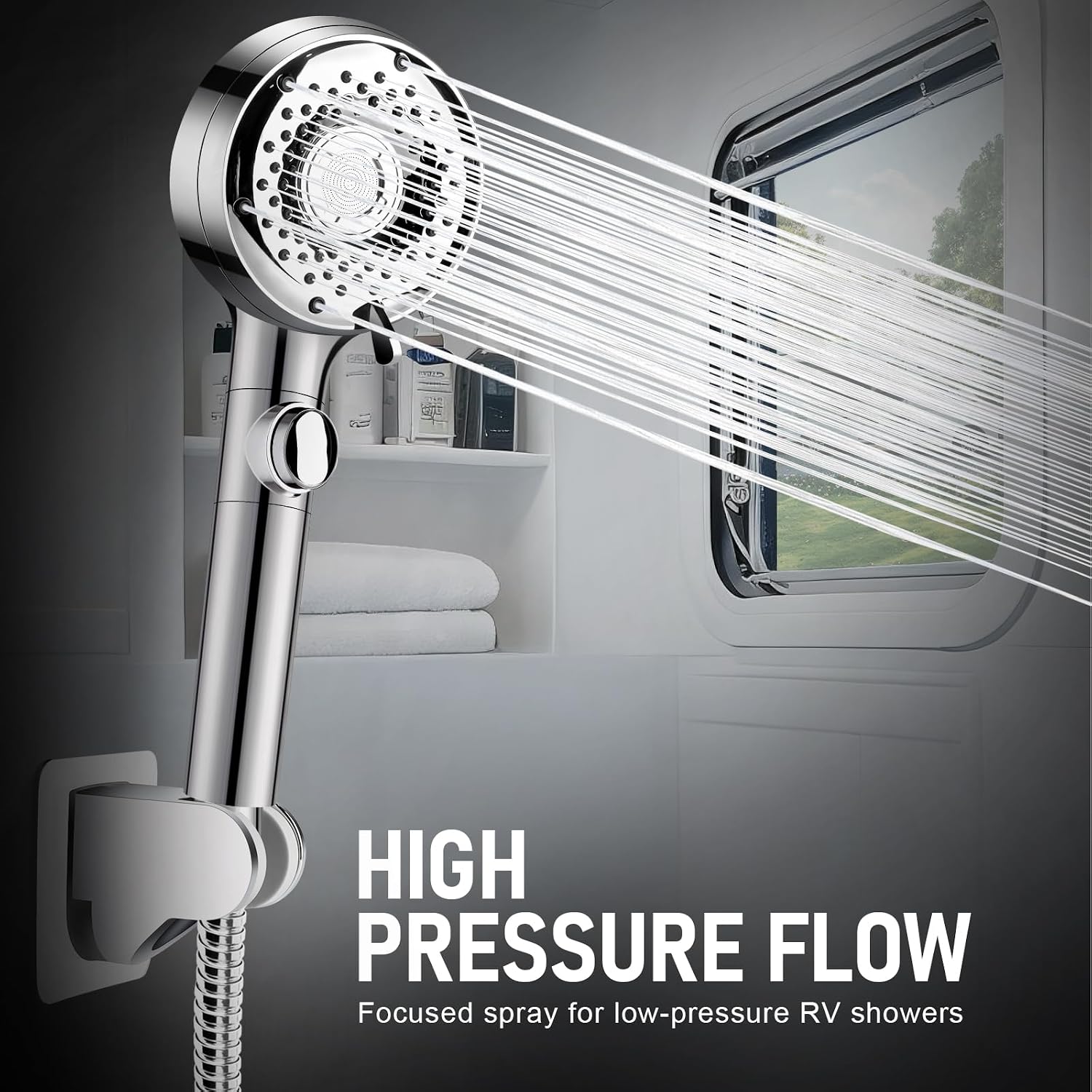 High Pressure Shower Head for RV, On/Off Camper Shower Head with 59" Hose