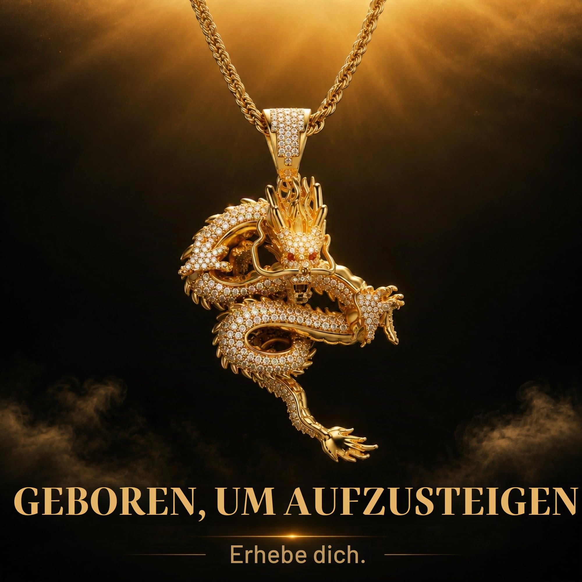 ICEDIAMOND BORN TO RISE Drachen Anhänger Halskette für Herren