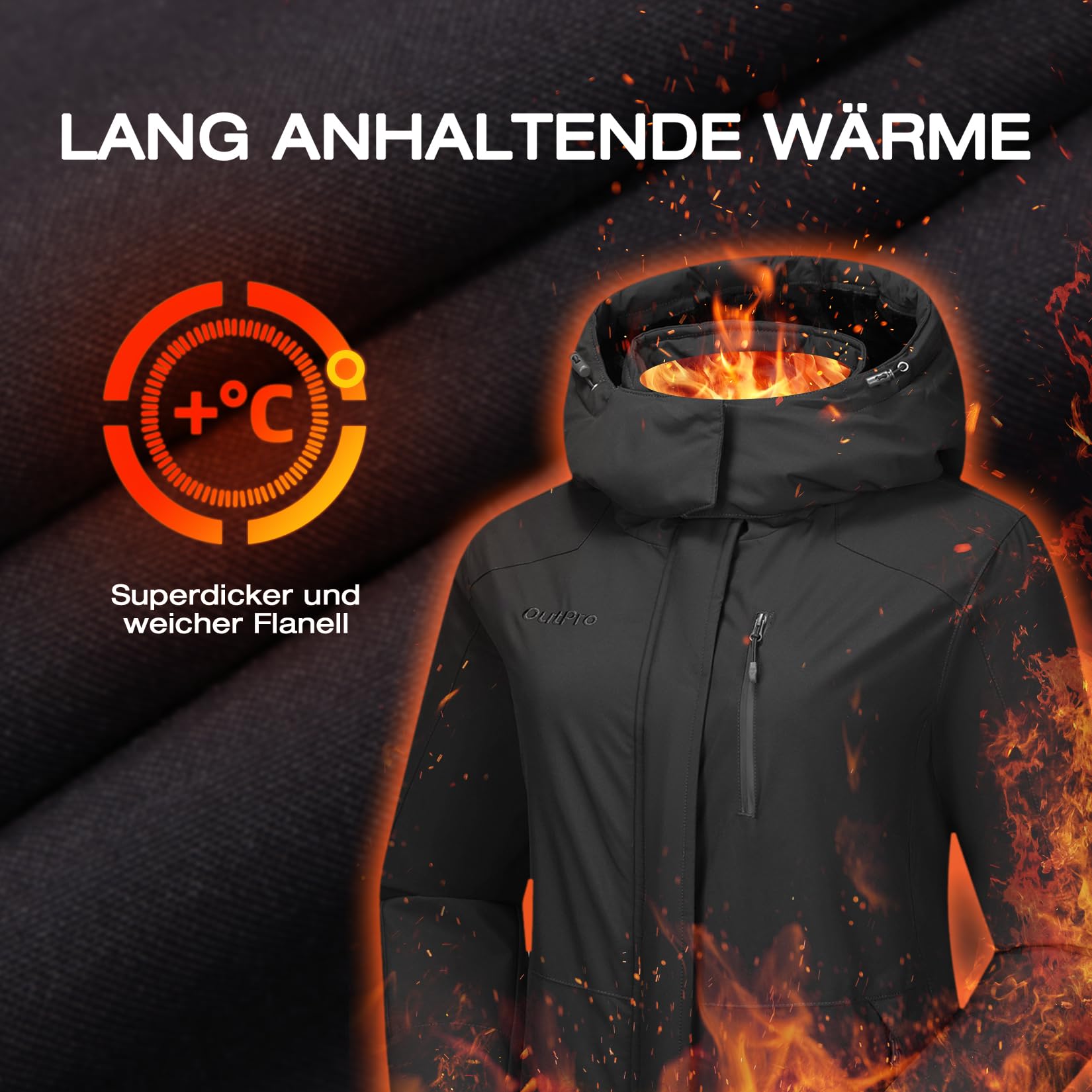 OutPro Skijacke Damen Wasserdicht Snowboardjacke Winterjacke Hooded Warm Winterjacke Dickes Gänsedaunenfutter Doppelte Seitentaschen Wanderjacke mit Reißverschluss für Outdoor-Aktivitäten