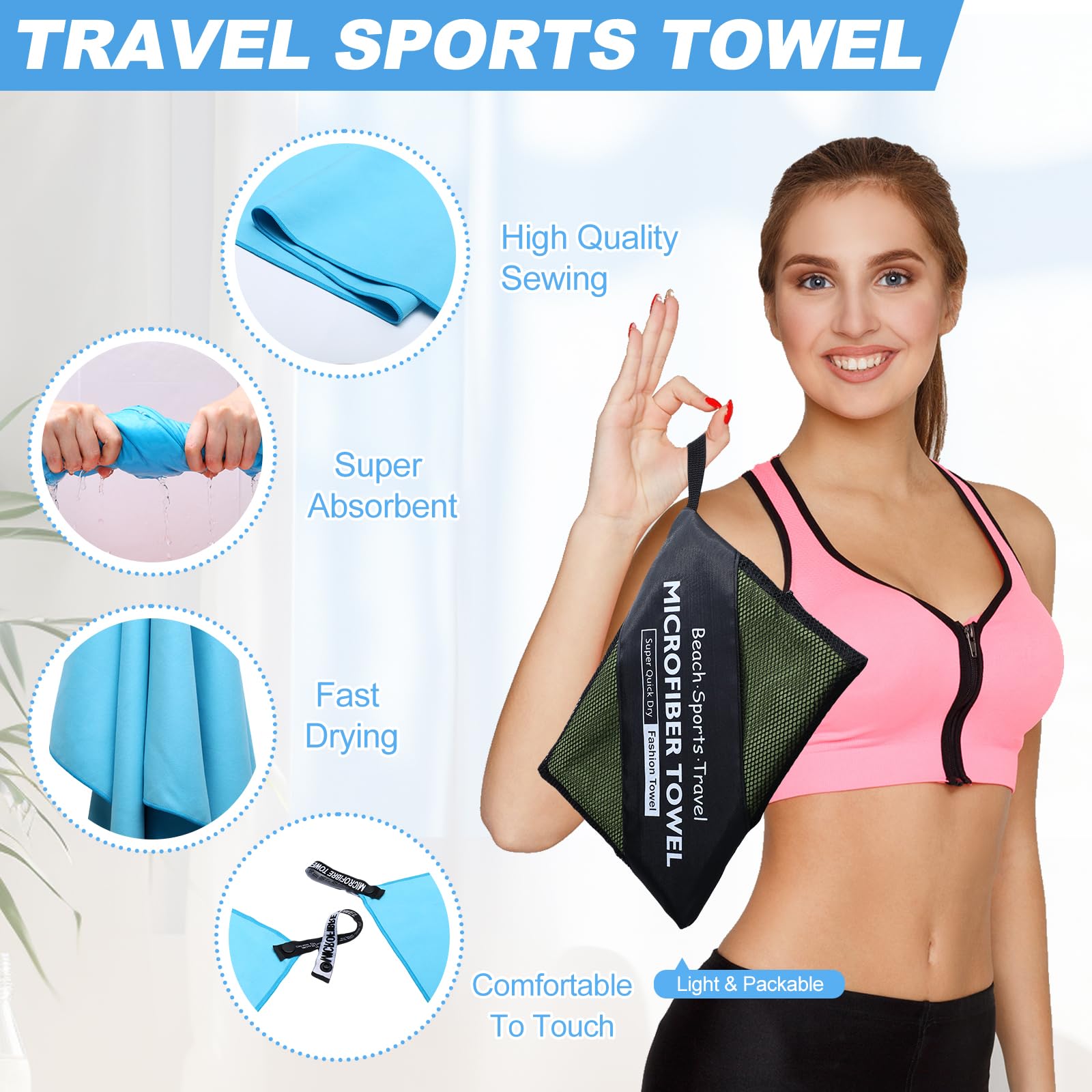 4 toallas de microfibra de 48 x 24 pulgadas, toalla de secado rápido, toalla deportiva de camping, toalla de gimnasio de microfibra suave, absorbente, toalla de viaje de secado rápido para playa,
