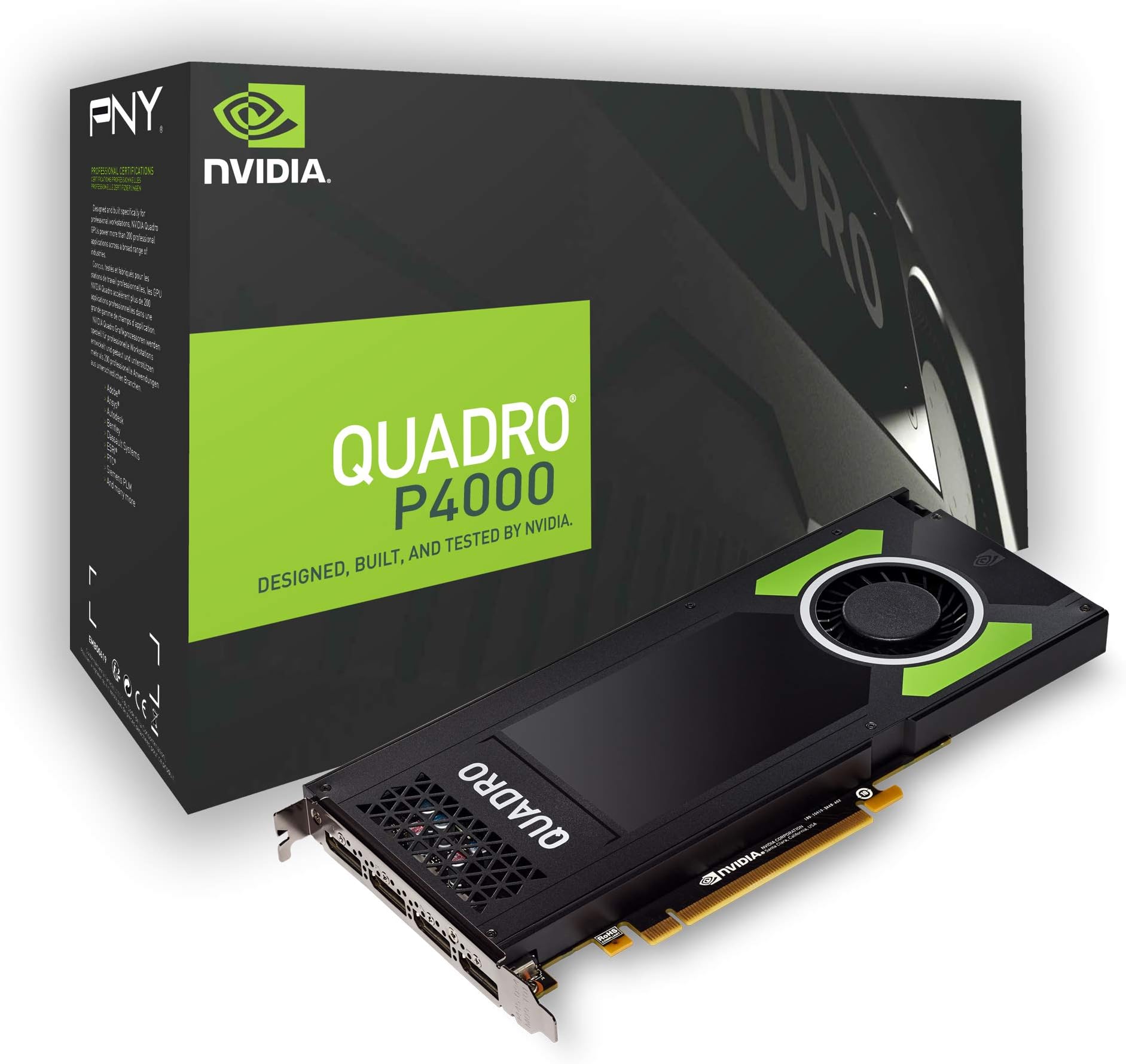 PNY Quadro P4000 Professional Graphic Card 8GB GDDR5 PCI Express 3.0 x16, Dual Slot, 4x DisplayPort, 5K Support, Ultra-quiet active fan: image 1 of 7