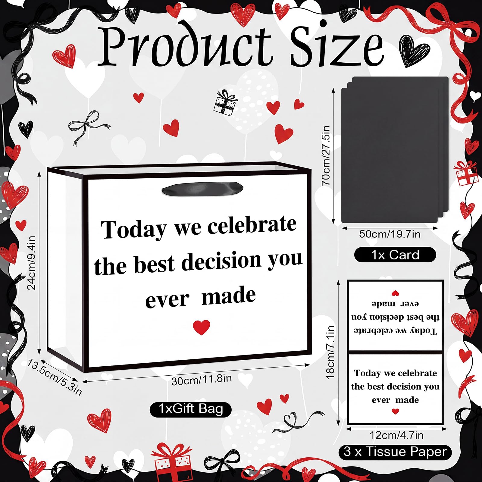 Woosytoo Anniversary Best Decision Gift Bags with Wrapping Paper and Card Wedding Anniversary Engagement Bridal Shower Decoration Supplies for Men Women Husband Wife Boyfriend Girlfriend