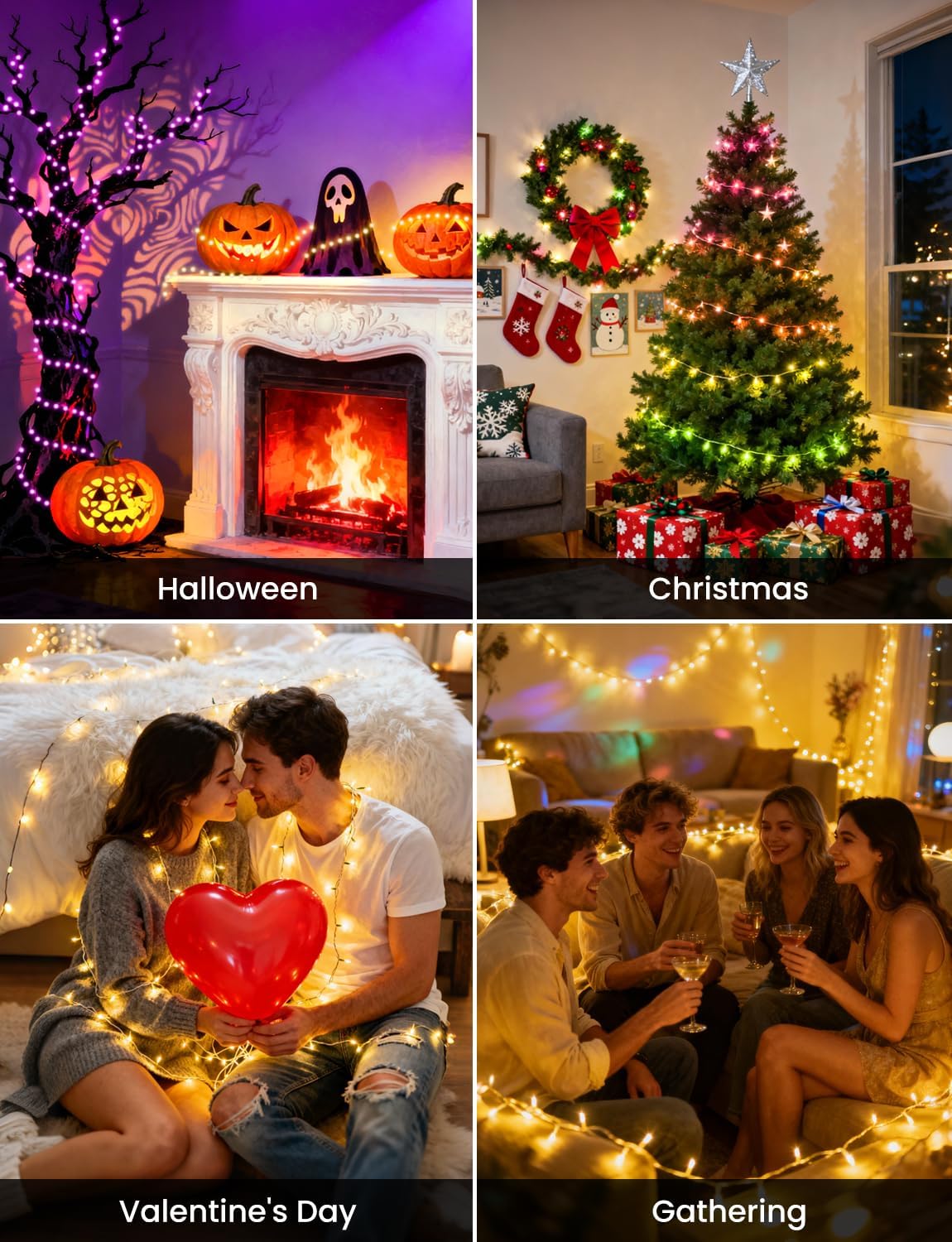 Smart Christmas Fairy Lights, 65.6Ft 200LEDs RGB+IC String Light, APP & Remote Control, with 84 Scenes, Music Mode, Work with Alexa & Google Home, Color Changing Halloween Decor Light for Indoor Tree
