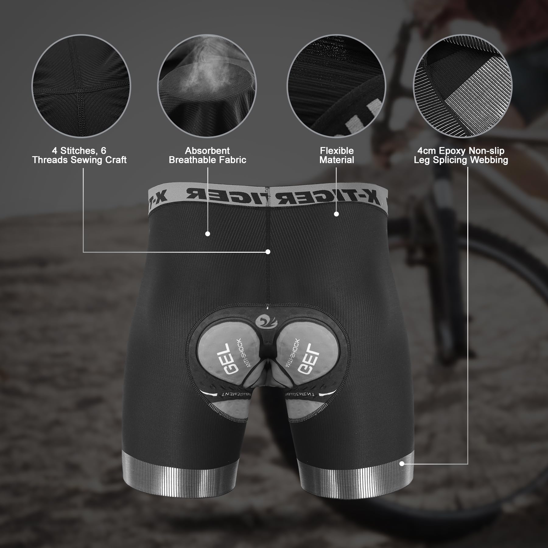 X-TIGER Pantalones Cortos de Ciclismo para Hombre 5D Acolchados Transpirables de Secado rápido Bicicleta Calzoncillos Talla Corta