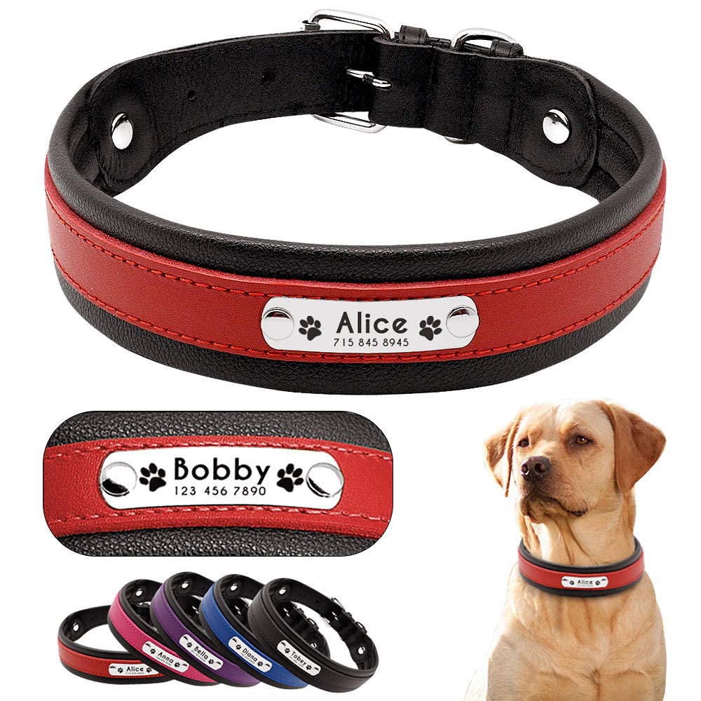 TypePersonalized Hundehalsband Leder Customized Engraved Pet Big Dog Bulldog Halsbänder Gepolstert für kleine mittelgroße Hunde -Brown_L