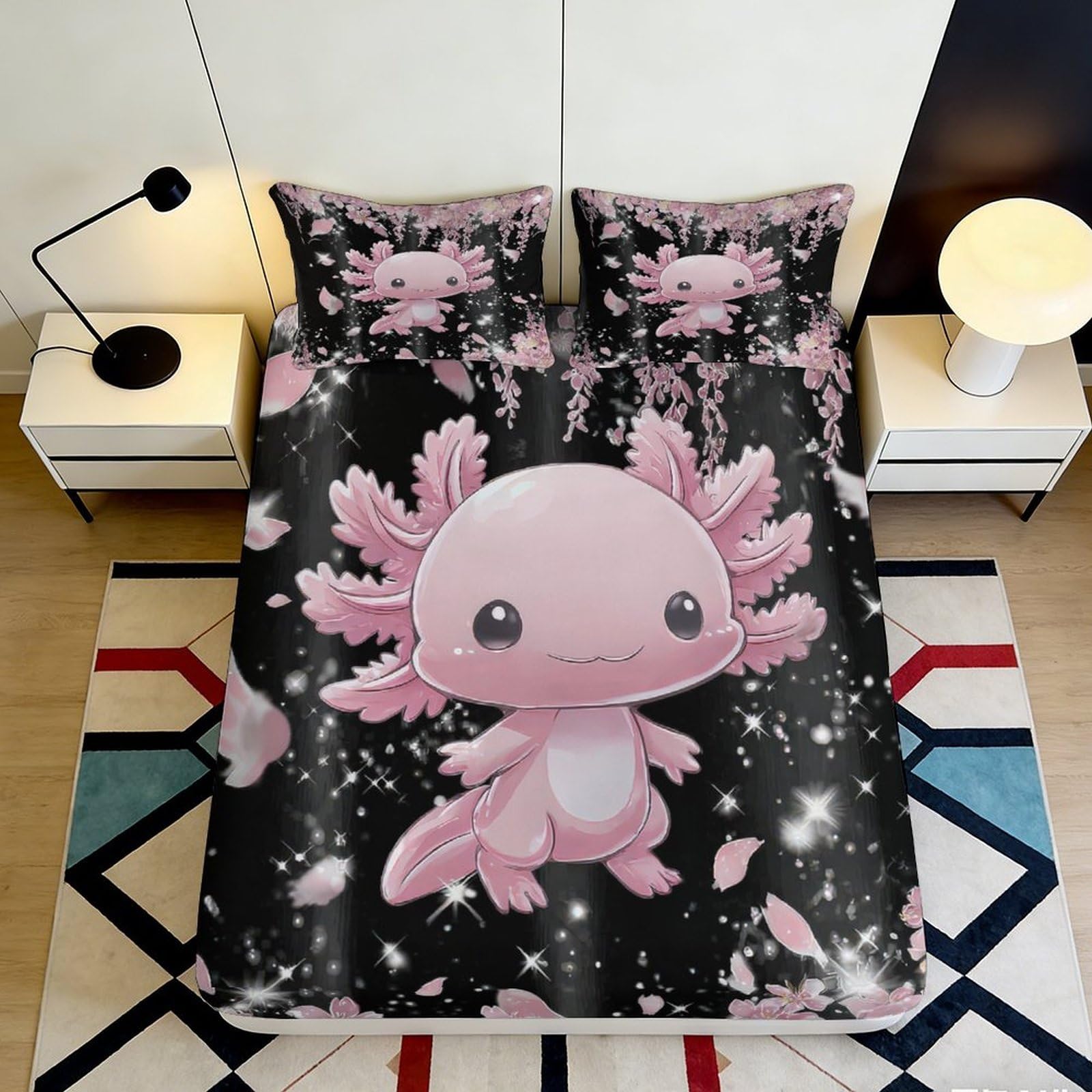 Jqzkxnhpbr Style-9 3D Printed Pink Axolotl Fitted Sheet Microfiber Soft Breathable Cartoon Bed Cover For Bedroom Dorm Mattress Protection Decor 90X200x25cm