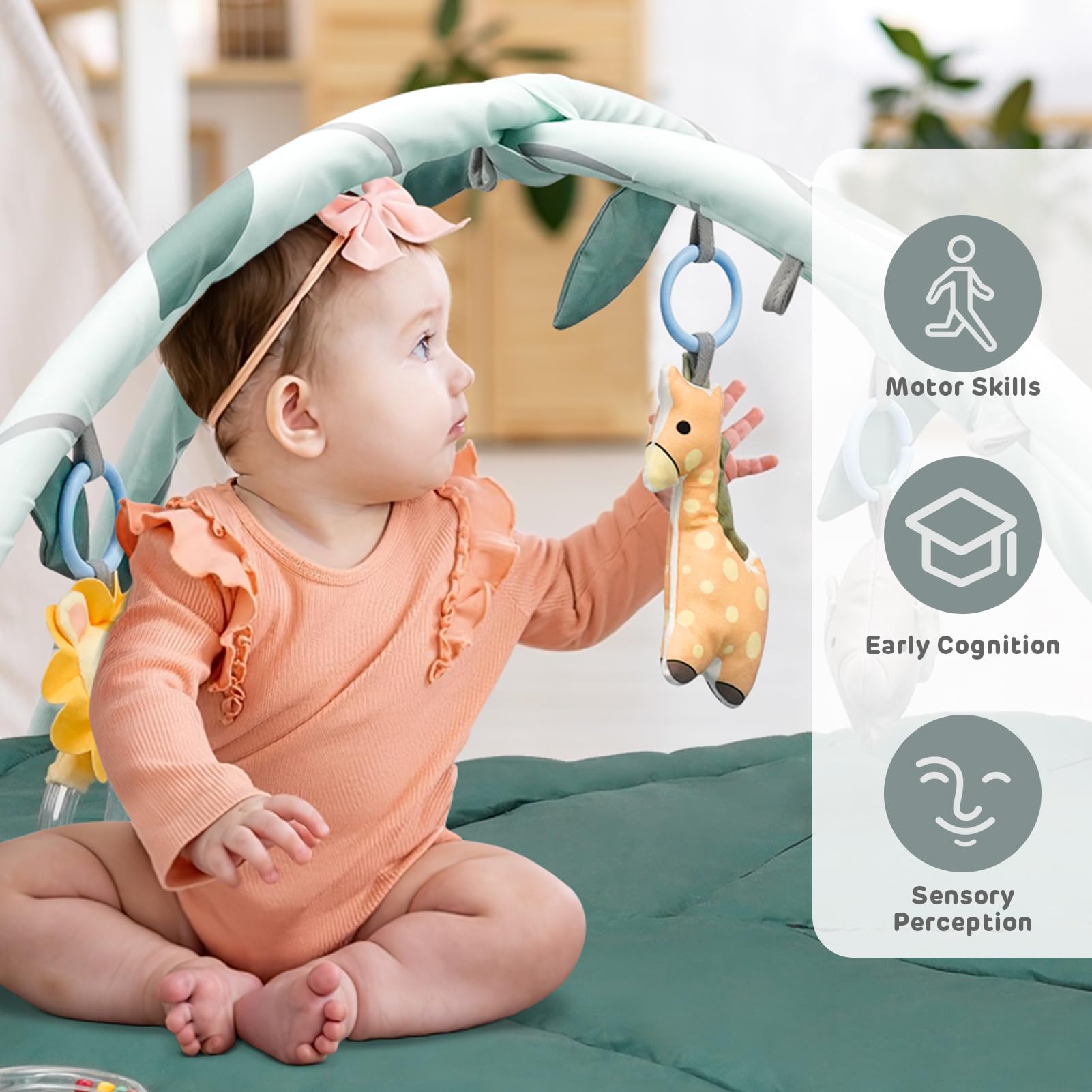 Vanplay Multifunctioneel babyfitnessapparaat voor pasgeborenen met 6 speelgoed, gymnastiekmat voor activiteiten met speelgoed, fitnessstudio voor kinderen, antislip, verdikt
