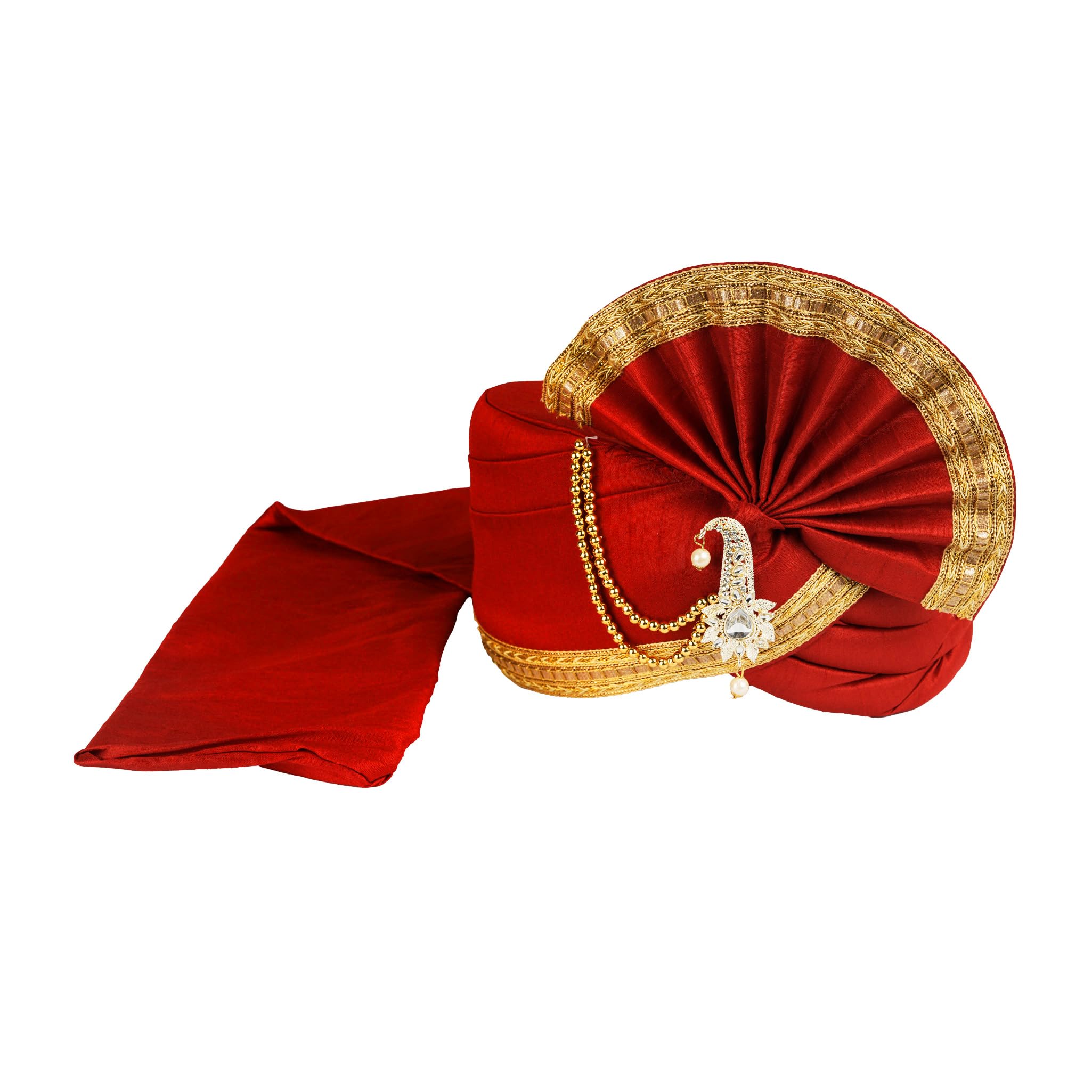 priyakant safawala Men's Traditional Wedding Collection Dupion Handcrafted Safa (Pheta/Pagdi/Turban) For Wedding And Engagement (Red, Free Size, Adjustable Velcro)-picture-24