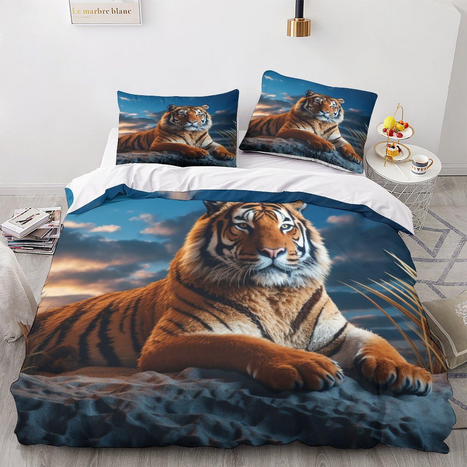 Housse de couette 3D imprimé tigre parure de lit animaux King 220x240cm