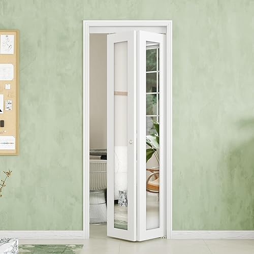 Miniatura 9 de Puerta doblada, puerta de armario con panel de vidrio esmerilado individual, para apertura de puerta de 36 x 80 pulgadas, adecuada para armarios e