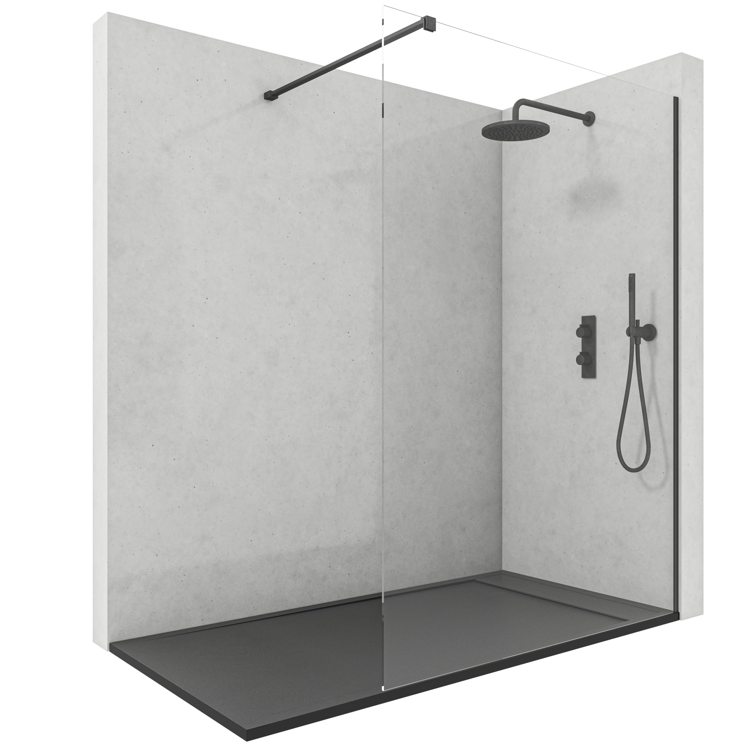 Mampara Ducha Fija - Mamparas de Ducha Fija con Cristal Templado 8 mm – Cristal Transparente con Tratamiento Antical - Perfilería Negro Mate – 88 a 90 cm (Ancho Adaptable) x 200 cm (Alto)