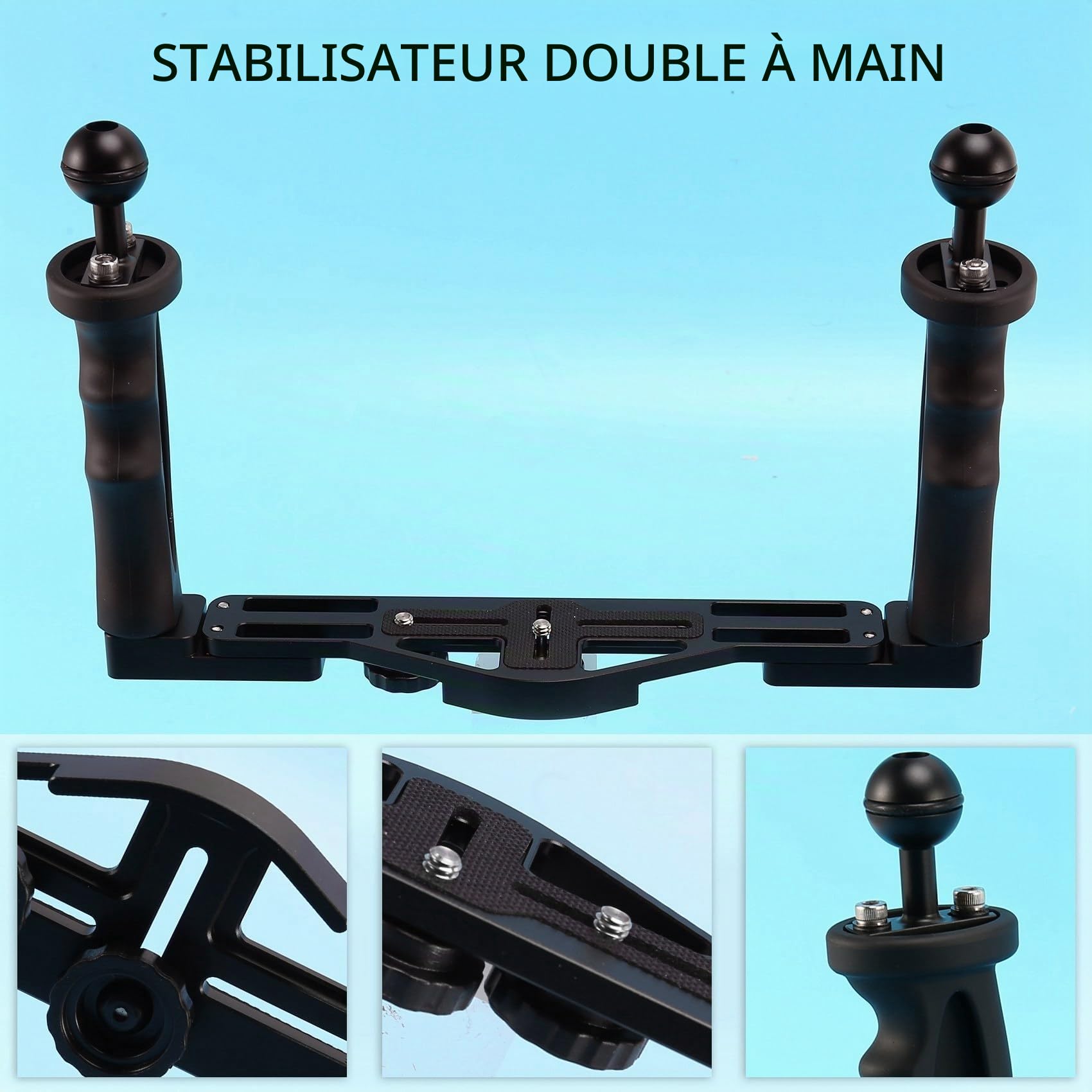 Double stabilisateur portable pour plongée sous-marine Boîtier de caméra plateau/poignée étanche avec double poignée pour port dôme Boîtier étanche