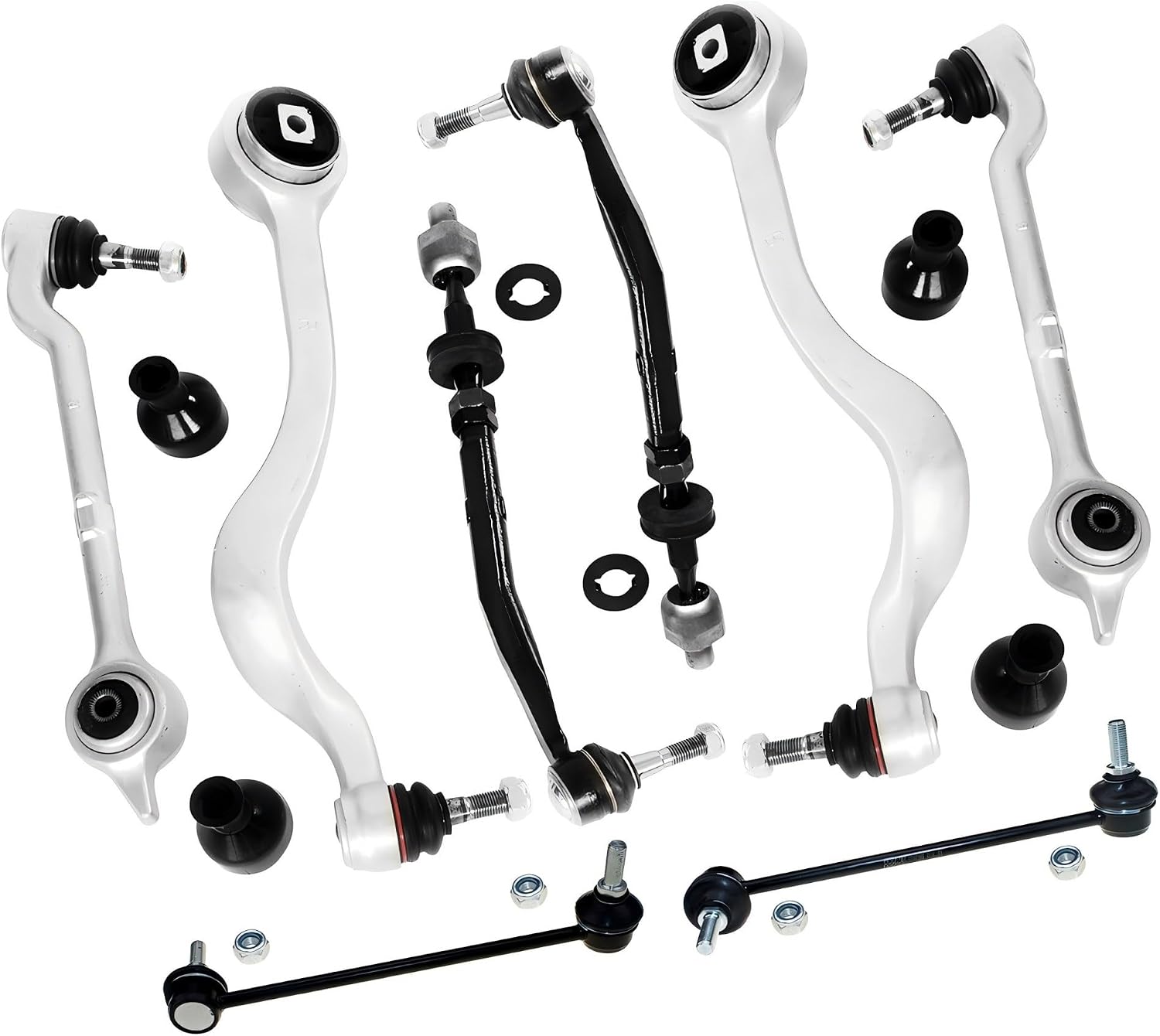TOM - 8PCS Suspension Kit Lower & Upper Control Arms Tie Rod Stabilizer Sway Bar Links Kit for 1997-2003 BMW E39 528i 530i 525i
