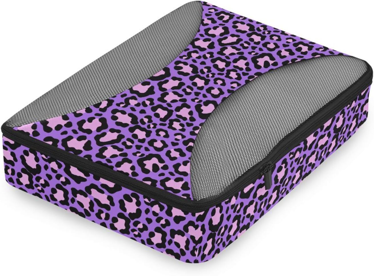 MNSRUU Packing Cubes Neon Purple And Pink Leopard Compression Luggage Cubes Travel Organizer Packing Bags for Suitcases, 4 PCS