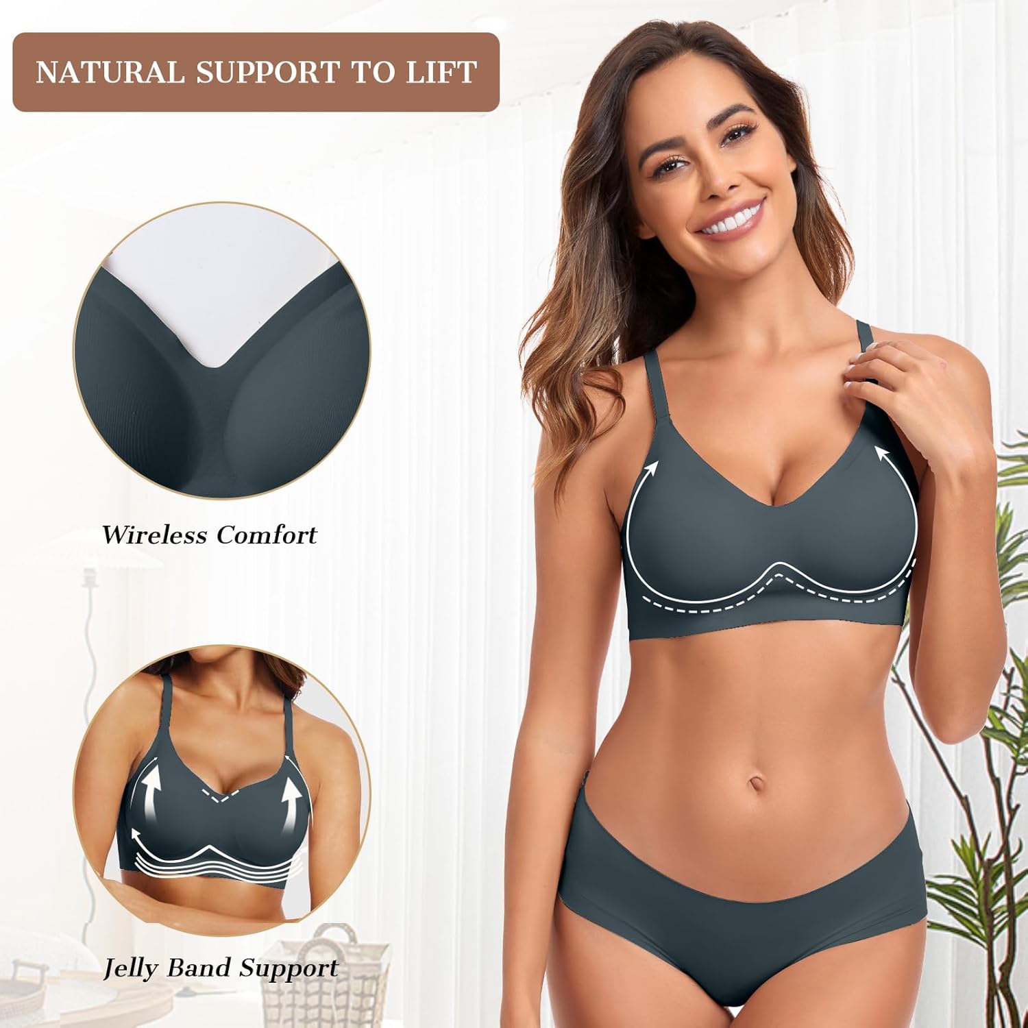 OEAK Womens Wireless Bras Comfortable Push Up Bra No Underwire Bra Full Support Lift Bralette Everyday Seamless Tshirt Bras XX-Large Navy - Image 2