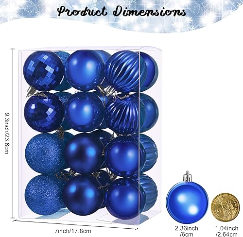 Miniatura 3 de 24 adornos de bolas de Navidad para decoración de árbol para festividades, boda, fiesta, 2.36 pulgadas, 6 estilos (azul rey) con ganchos