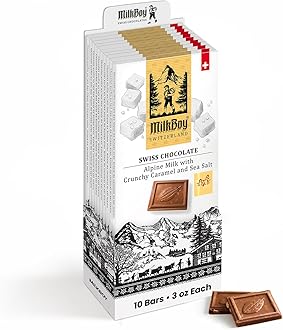 Milk Chocolates - Alpine Milk Chocolate Bars with Crunchy Caramel Sea Salt - Gluten-Free Non-GMO All Natural - Made in Switzerland - 3 oz, Pack 10