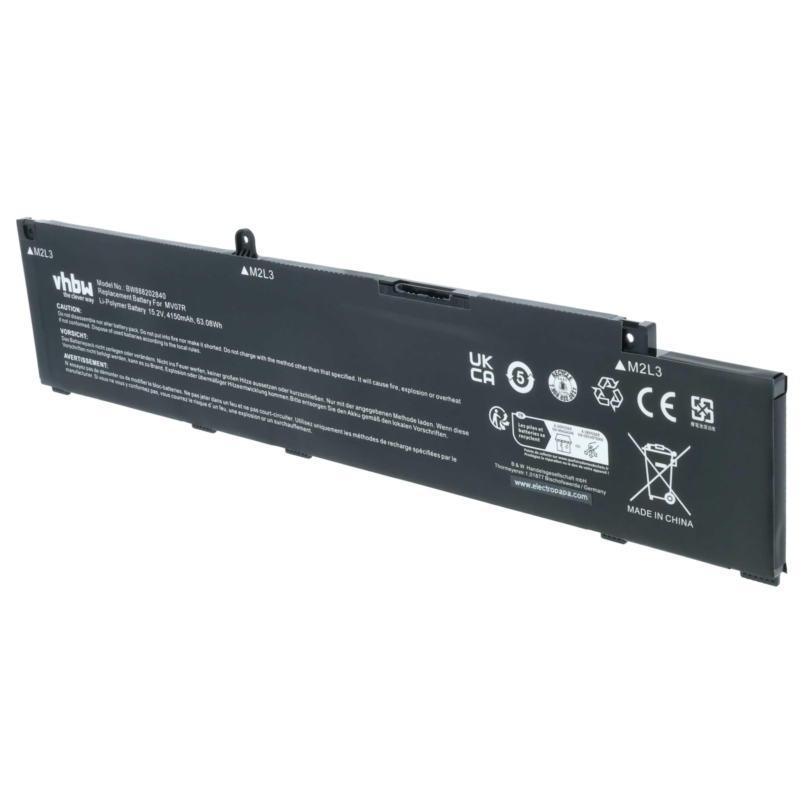 vhbw batteria sostituisce Dell MV07R, W5W19, 0JJRRD, 4ICP6/55/74, 72WGV, JJRRD per notebook (4150mAh, 15,2V, Li-Poly)