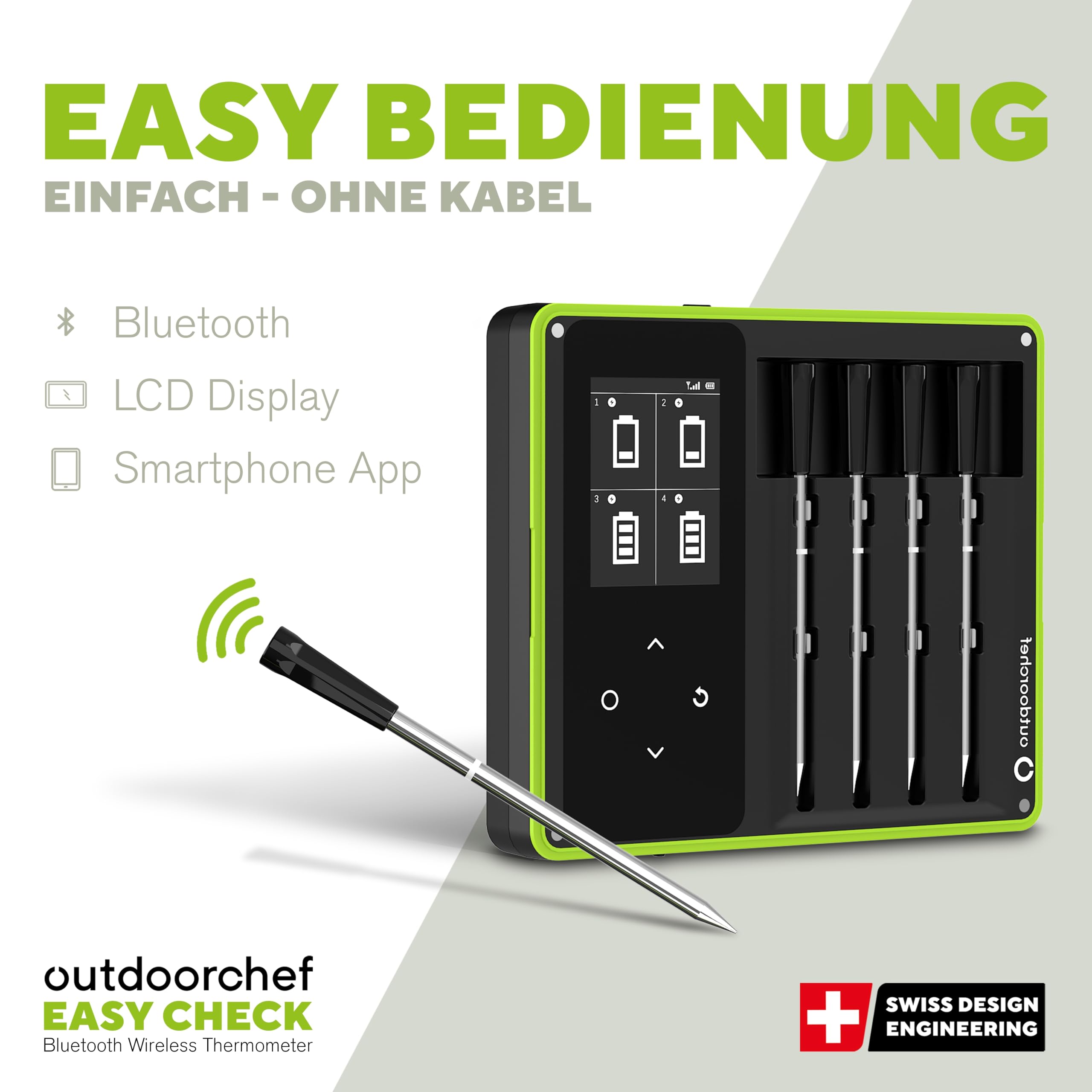Outdoorchef Easy Check Thermometer Quadro - Thermomètre de cuisson sans fil Bluetooth