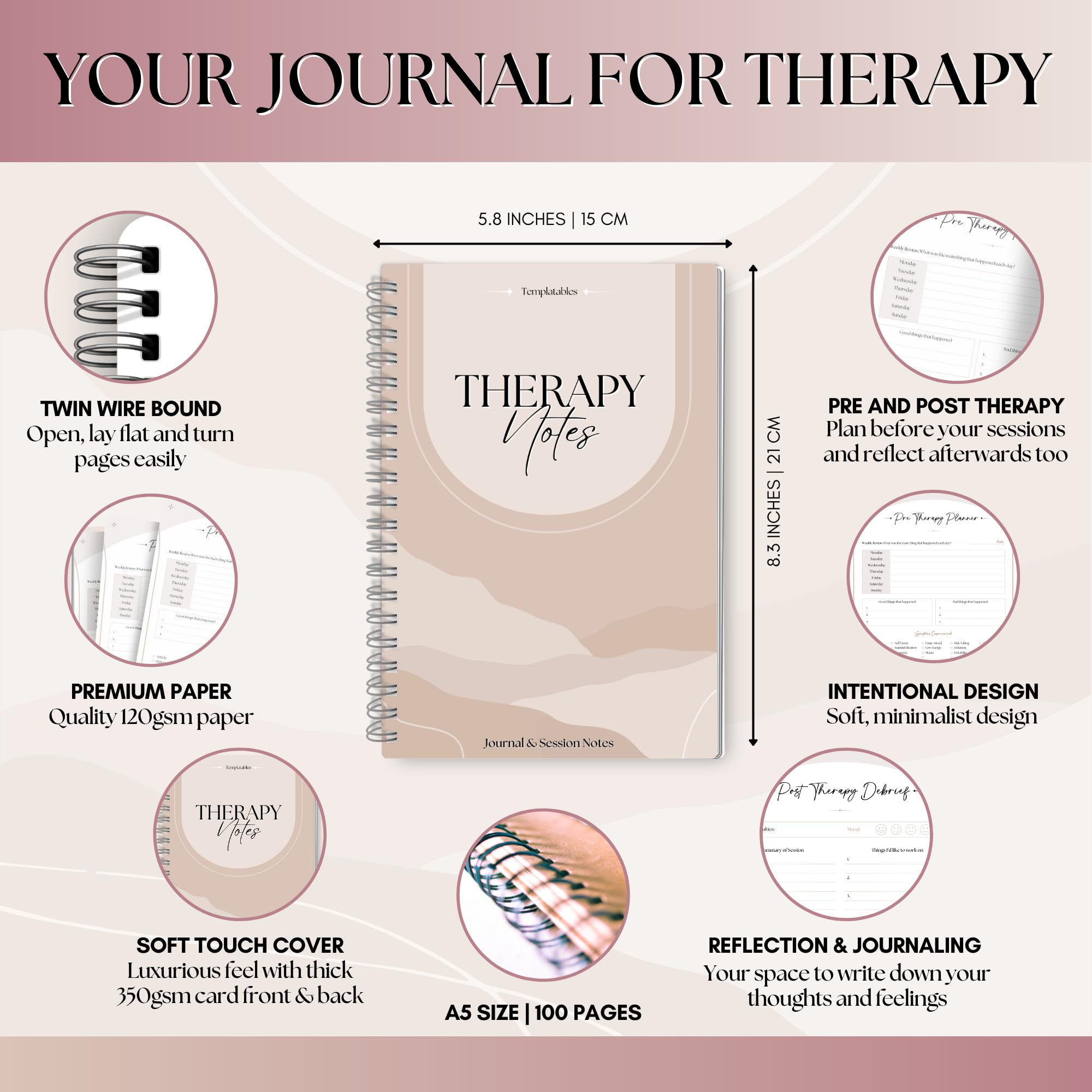 Therapy Notes Journal - Pre & Post Therapy Planner for Reflection Journaling & Self-Discovery, Lux, A5 - Image 2