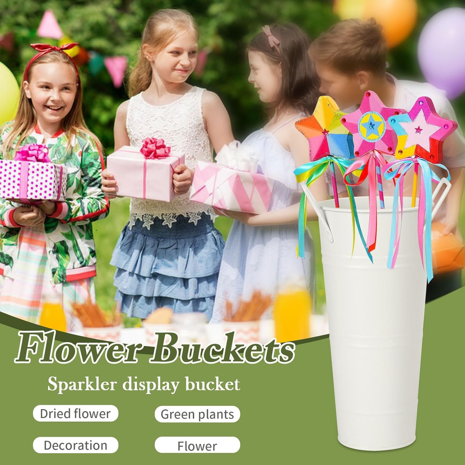 8 Pcs Flower Buckets and Galvanized Flower Bucket with Handles Flower Bucket Vases, 10 Inch High Floral Buckets for Cut Flower for Table Centerpiece,9.8 x 4.2 x 3 inches