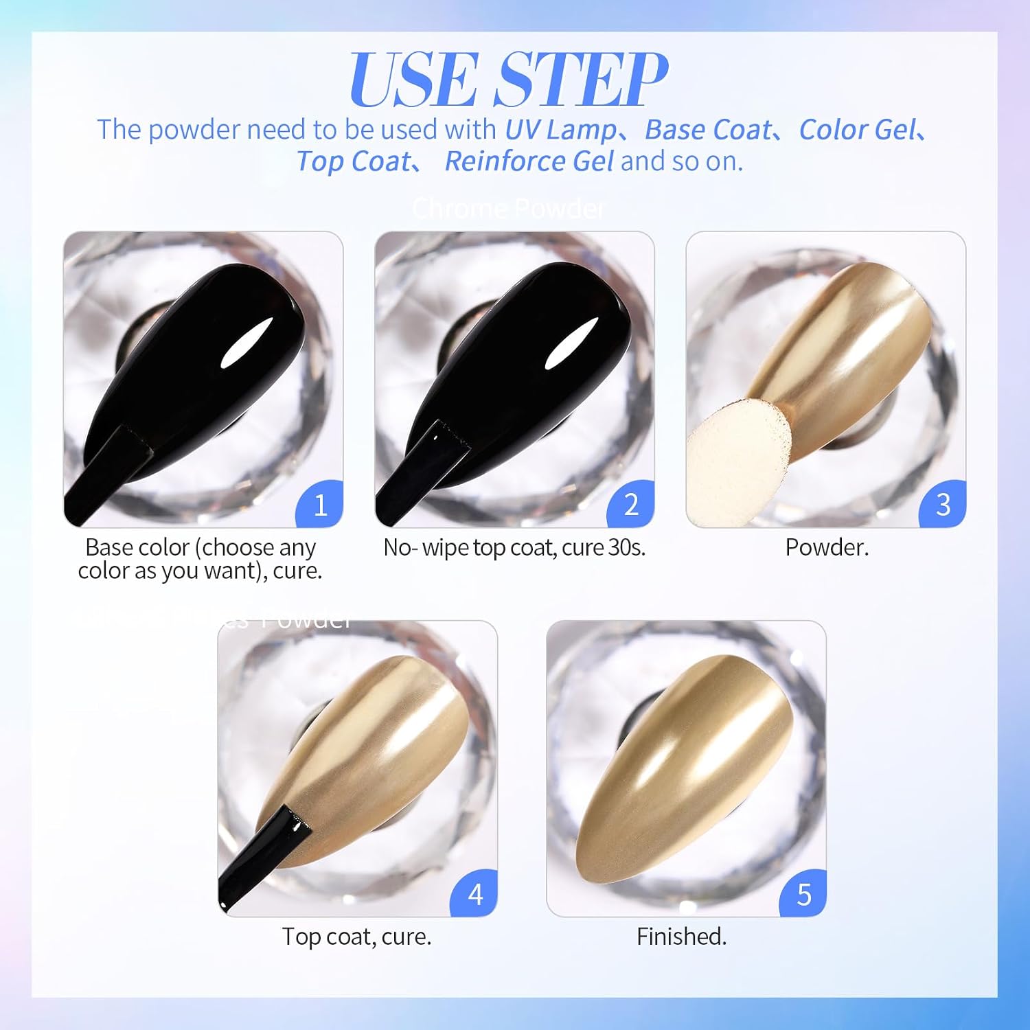Born Pretty Mirror Chrome Nail Powder Set, 12 Colors Metallic Mirror Effect Nail Powder Red Green Gold Silver Holographic Aurora Chameleon Pigment for Nail Art Gel Polish Christmas Decoration Sets