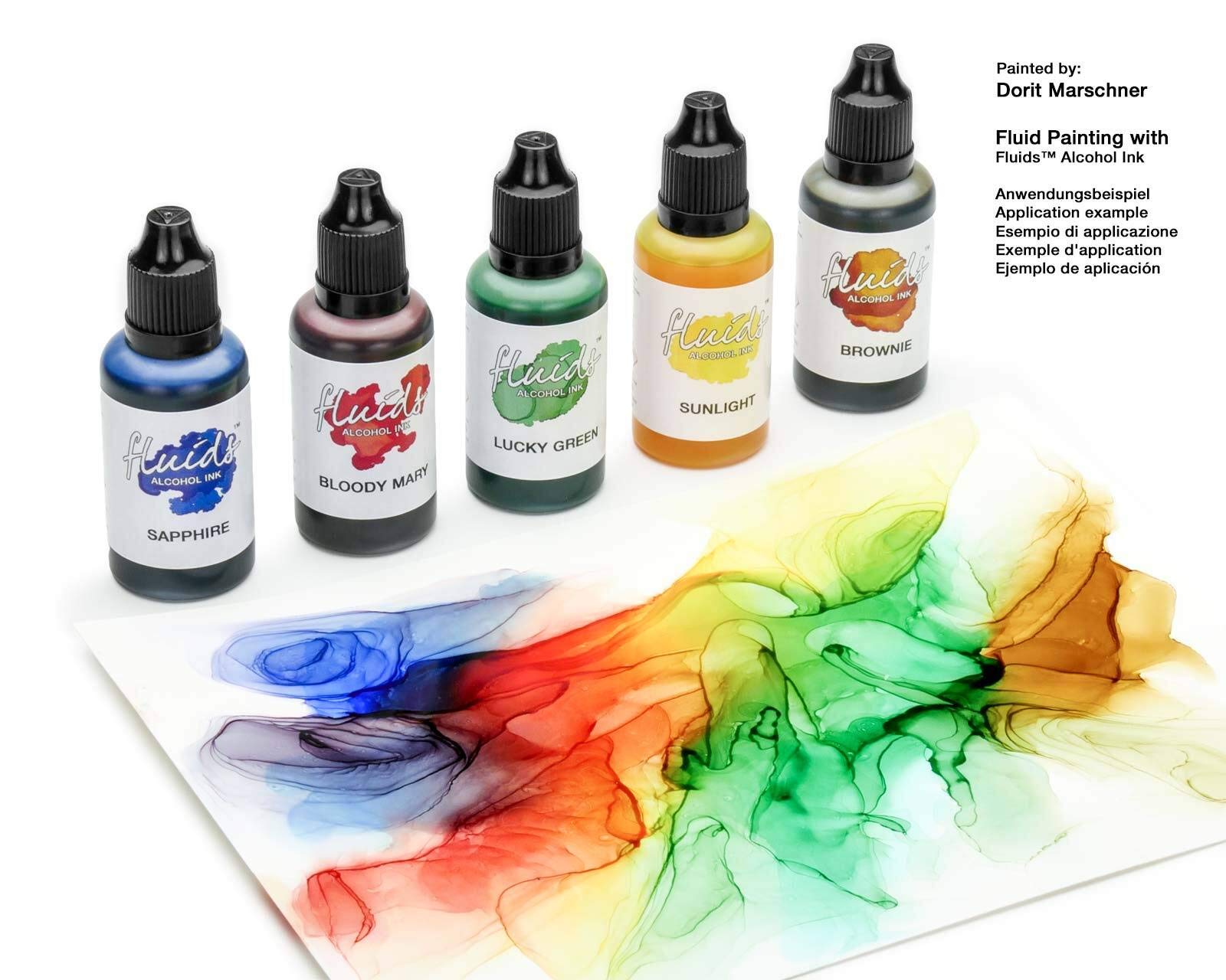 5 x 30ml Octopus Fluids Alcohol Ink Set de démarrage CIRCLE, Encre à alcool pour Fluid Art et Resin Art