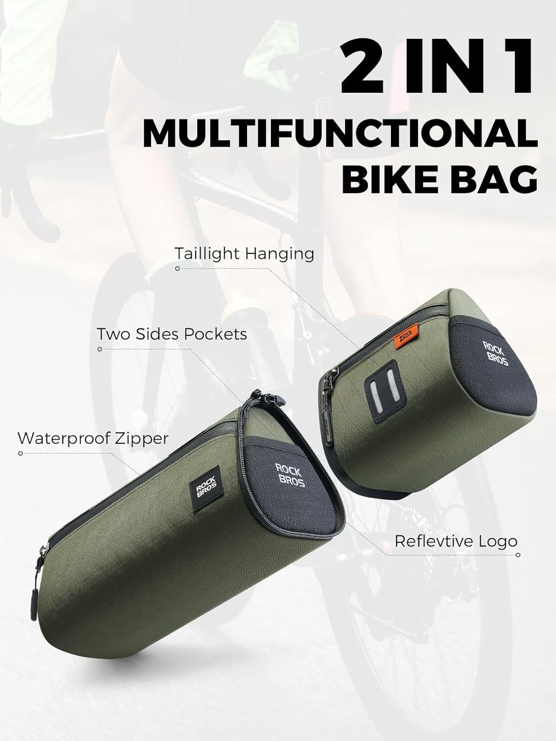 ROCKBROS Bike Handlebar Bag, 2L Large Capacity Handlebar Bags for Bicycles, 2 In 1 Multifunctional Bike Frame Bag, Separated Bike Saddle Bag