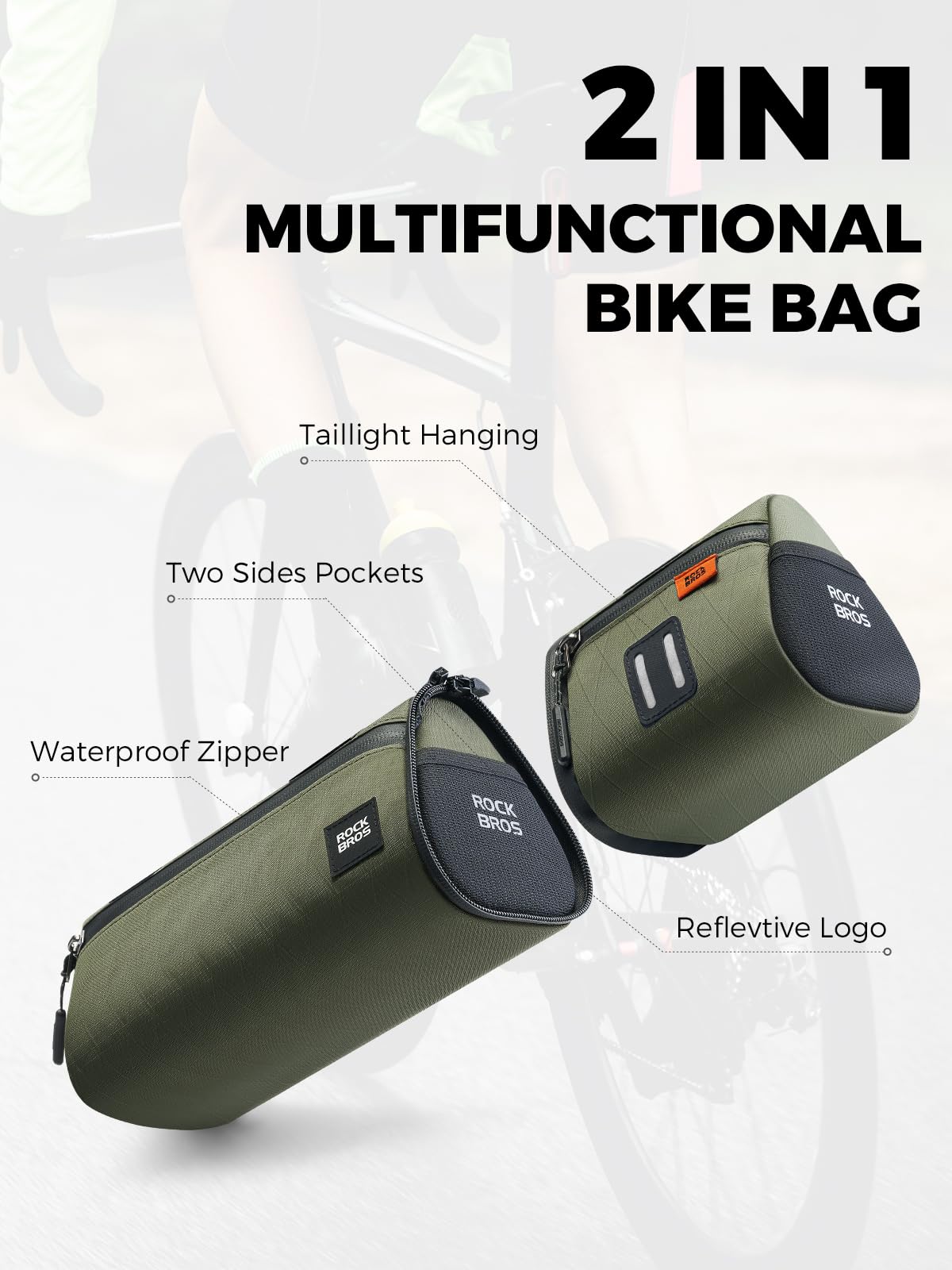 ROCKBROS Bike Handlebar Bag, 2L Large Capacity Handlebar Bags for Bicycles, 2 In 1 Multifunctional Bike Frame Bag, Separated Bike Saddle Bag