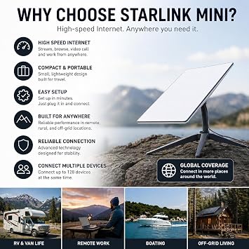 Mini Internet Kit Compatible with Starlink – 4th Gen Antenna & WiFi Router, High-Speed RV & Travel Internet, Supports 256 Devices