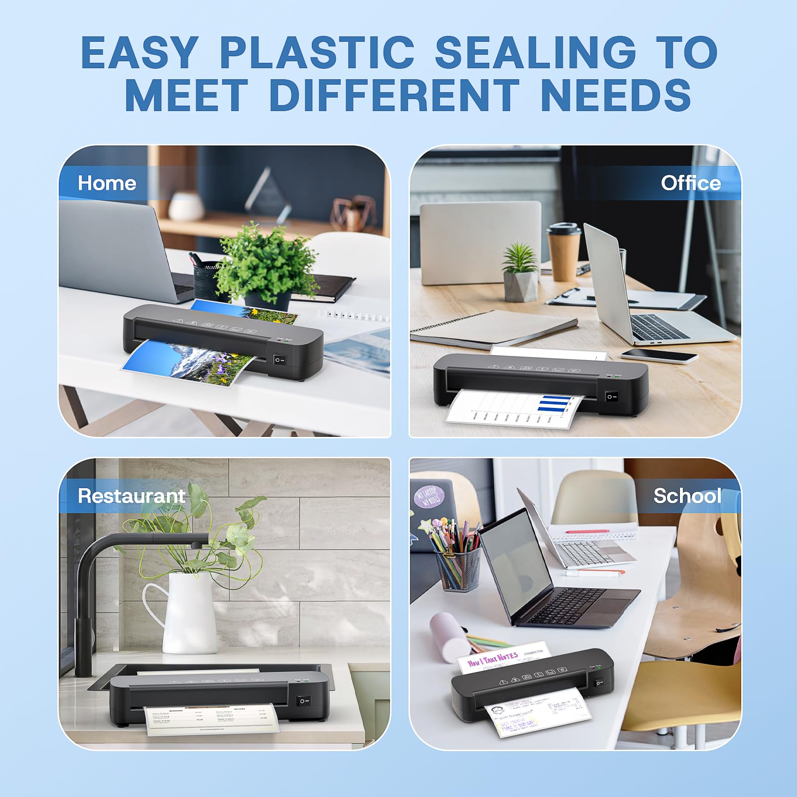 Laminator A4 Termiczna Maszyna do Laminowania na Gorąco z 15 Foliami Laminacyjnymi 70–100 Mikronów do Dokumentów A4 A5 A6, Zdjęć, Biura, Domu, Szkoły, Restauracji, Czarny