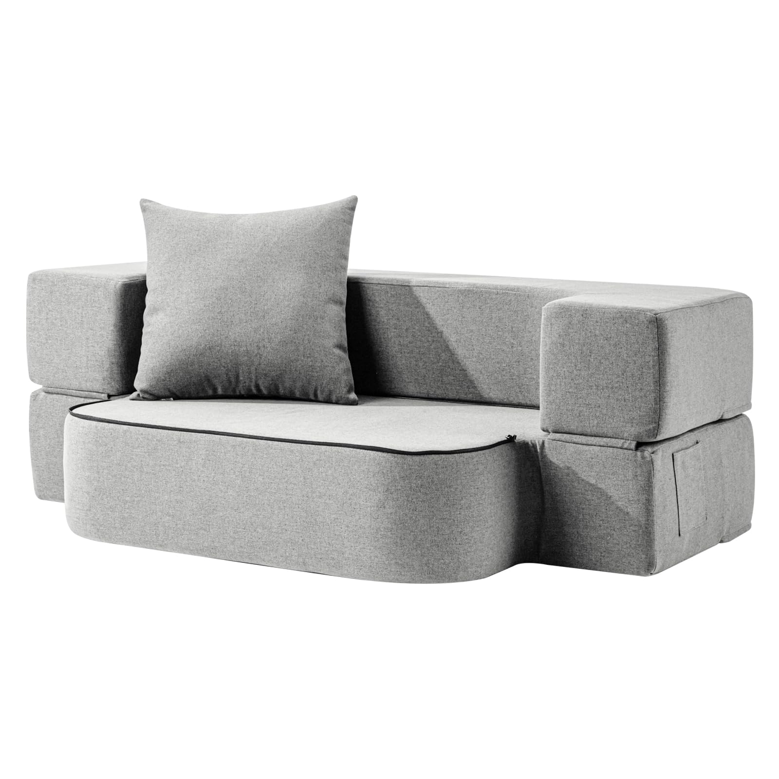 2-in-1 Folding Sofa Bed with Pillow - Folding Chair Floor Couch & Sleeping Mattress - Washable Cover & Memory Foam Sleeper Chair for Living Room/Guest Room/Apartment/Loft, Light Gray