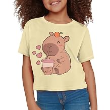 Girls Crop Tees Crew Neck Casual Short Sleeve T Shirts Kids Loose Soft Comfortable Tees Blouses Shirt for Little Girl