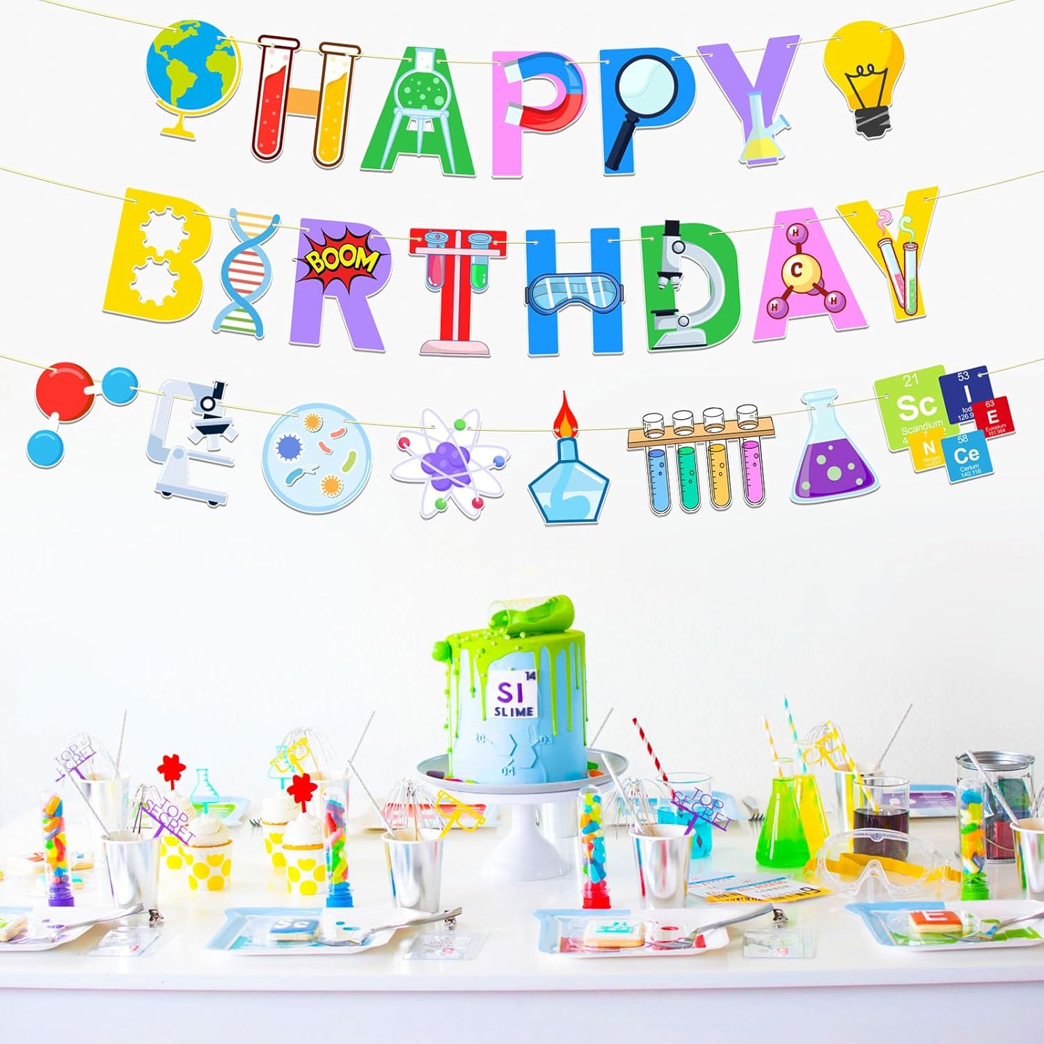 Pre-Strung Science Party Decorations, NO DIY Science Happy Birthday Banner, Science Birhtday Party Decorations Lab School Chemistry Party Supplies - Image 6