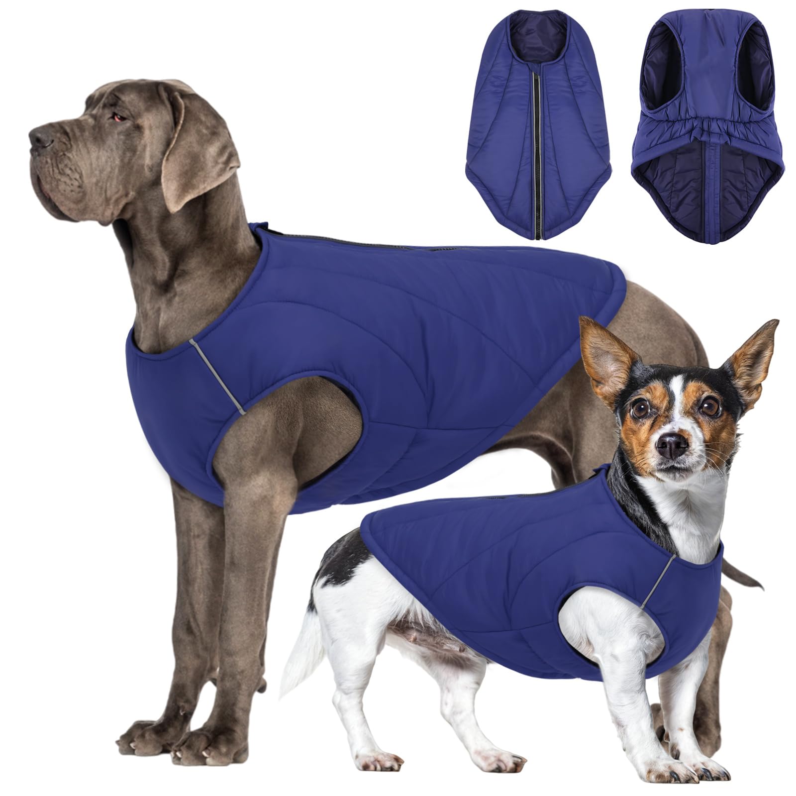 CITÉTOILE Veste Chaude pour Chien – Manteau Hiver Nylon Rembourré, Bandes Réfléchissantes et Fermeture Éclair – Design Classique Imperméable pour Temps Froid Bleu XXL