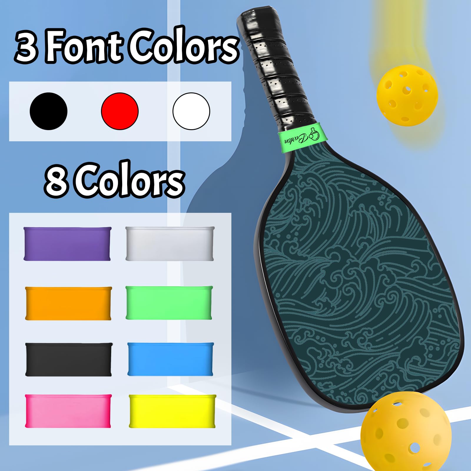 Jumaple Personalized Pickleball Paddle Name Bands - Custom Silicone Band for Grip on Racket, Racquetball - DIY Accessories Gifts for Pickleball Lovers