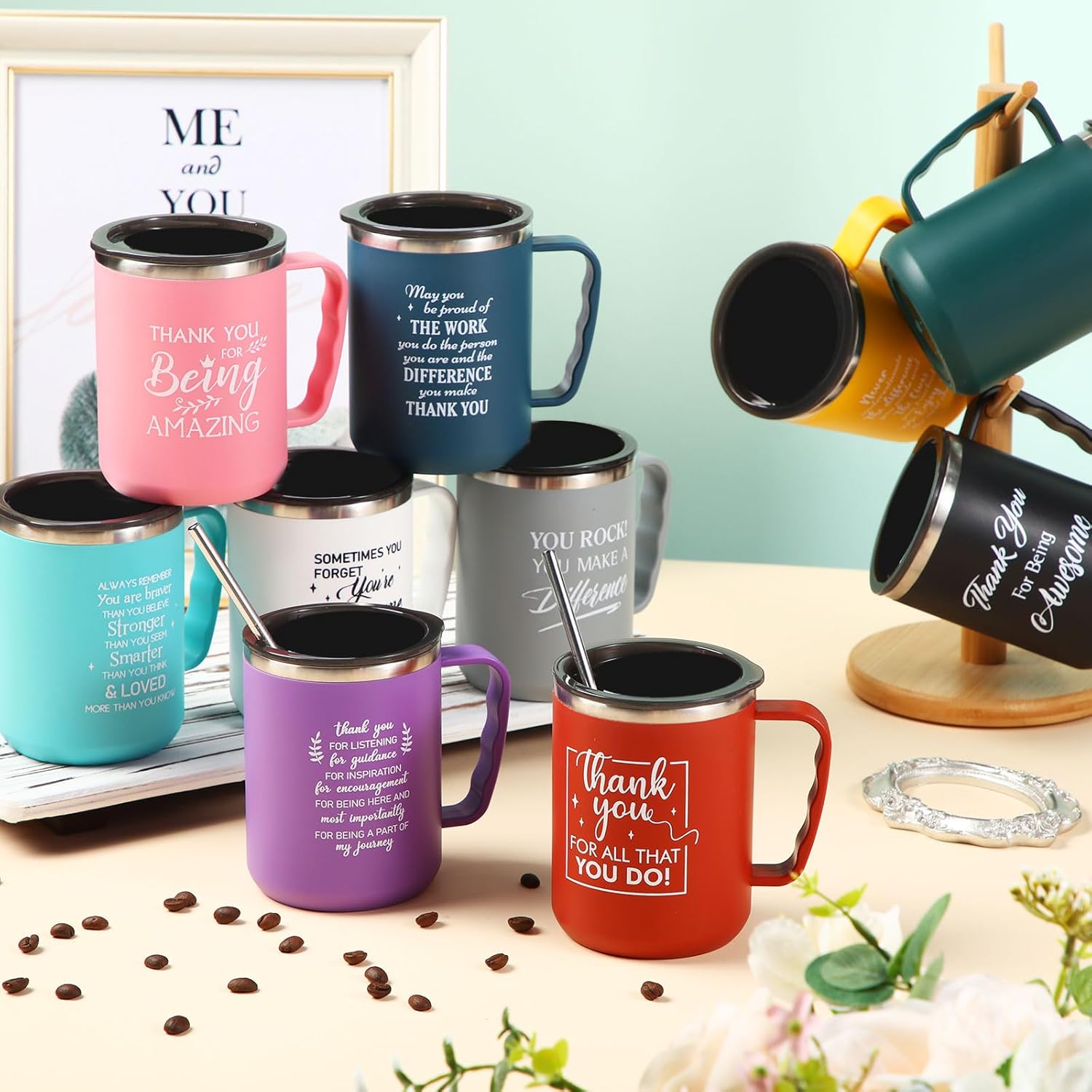 Mifoci 10 Pack Valentine's Day Employee Appreciation Gifts Bulk Thank You Tumbler with Handle Teacher 17 oz Mug Team Staff Coworker Stainless Steel Motivational Insulated Inspirational Party Favor - Image 7