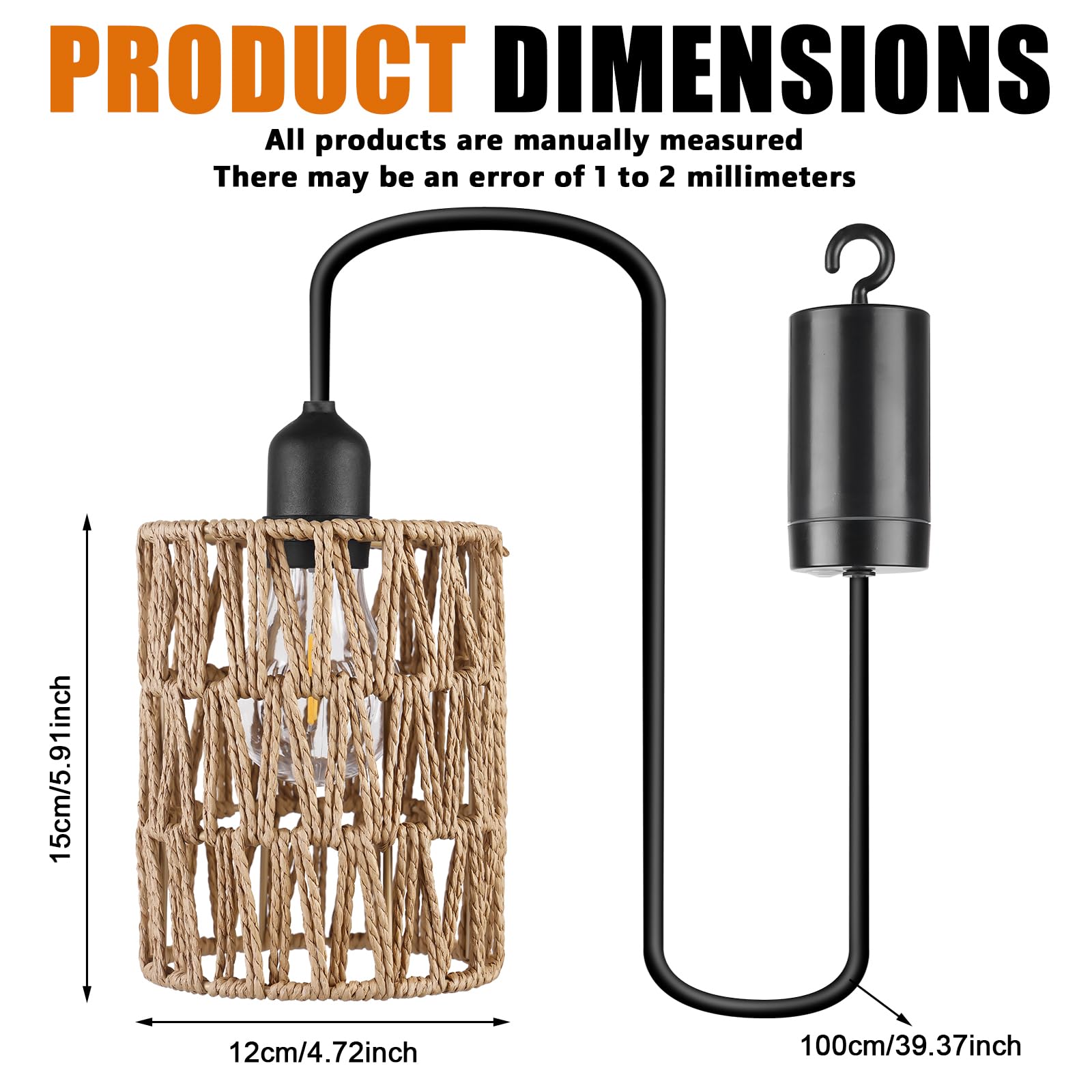 Image secondaire de Suspension en Rotin Bohème E27 - Éclairage Extérieur Portable avec Batterie