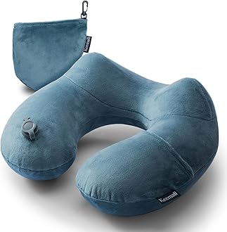 Keemall Inflatable Travel Neck Pillow for Airplane Sleeping Blow Up Neck Support Air Pillow Traveling on Plane Long Flights Washable